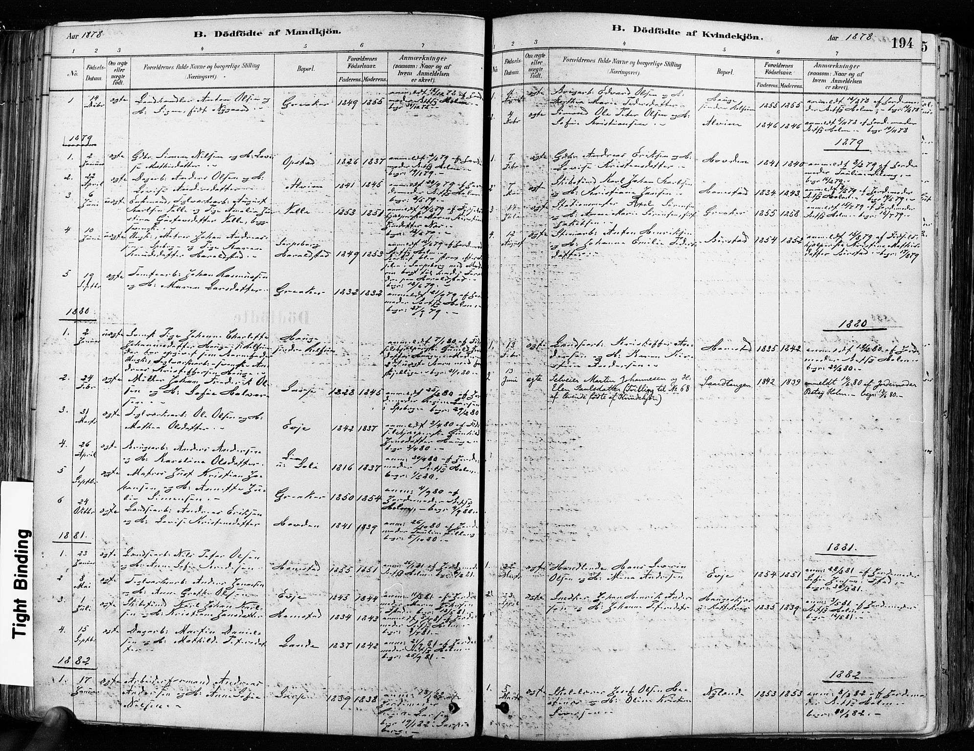 Tune prestekontor Kirkebøker, AV/SAO-A-2007/F/Fa/L0017: Parish register (official) no. 17, 1878-1887, p. 194