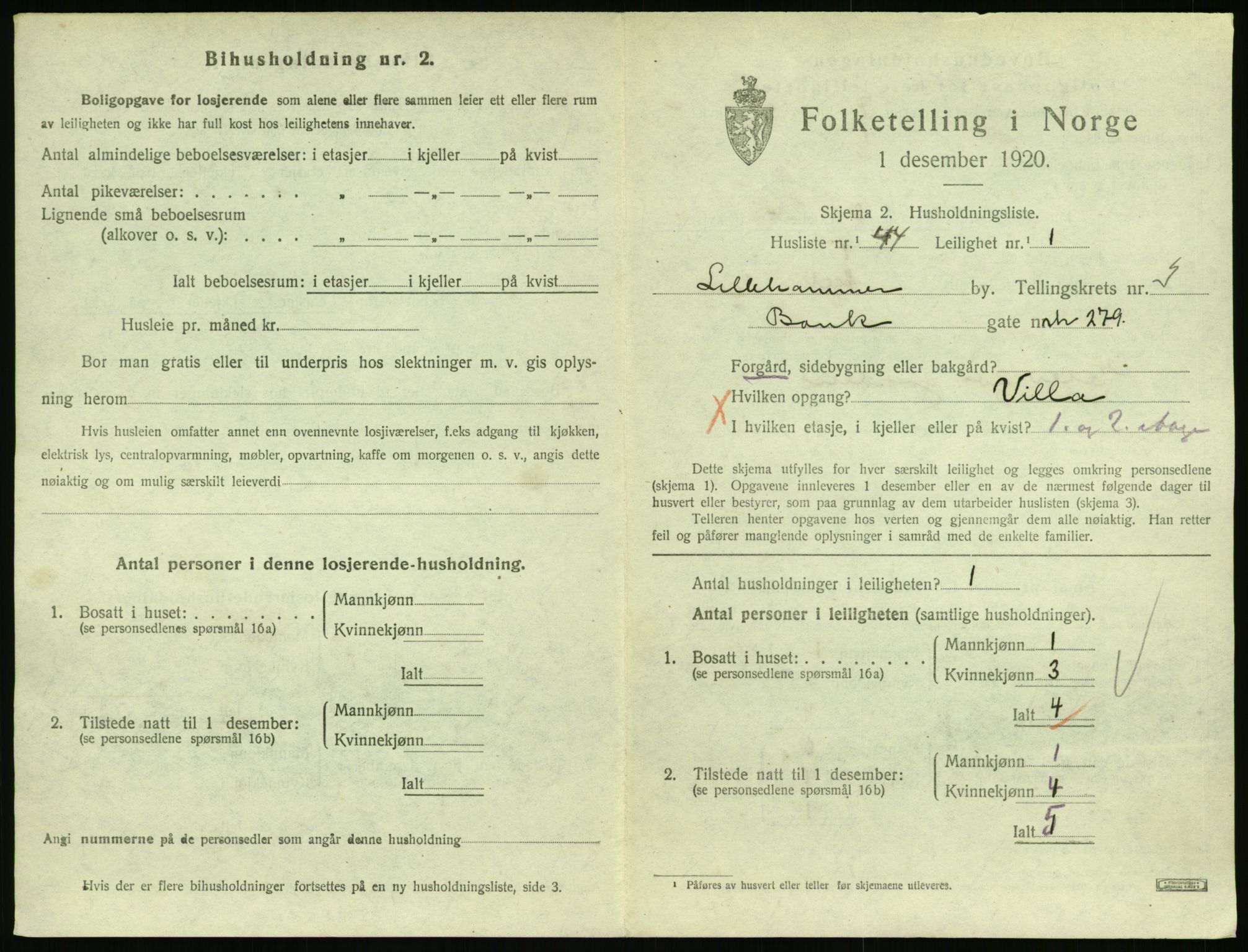 SAH, 1920 census for Lillehammer, 1920, p. 1896
