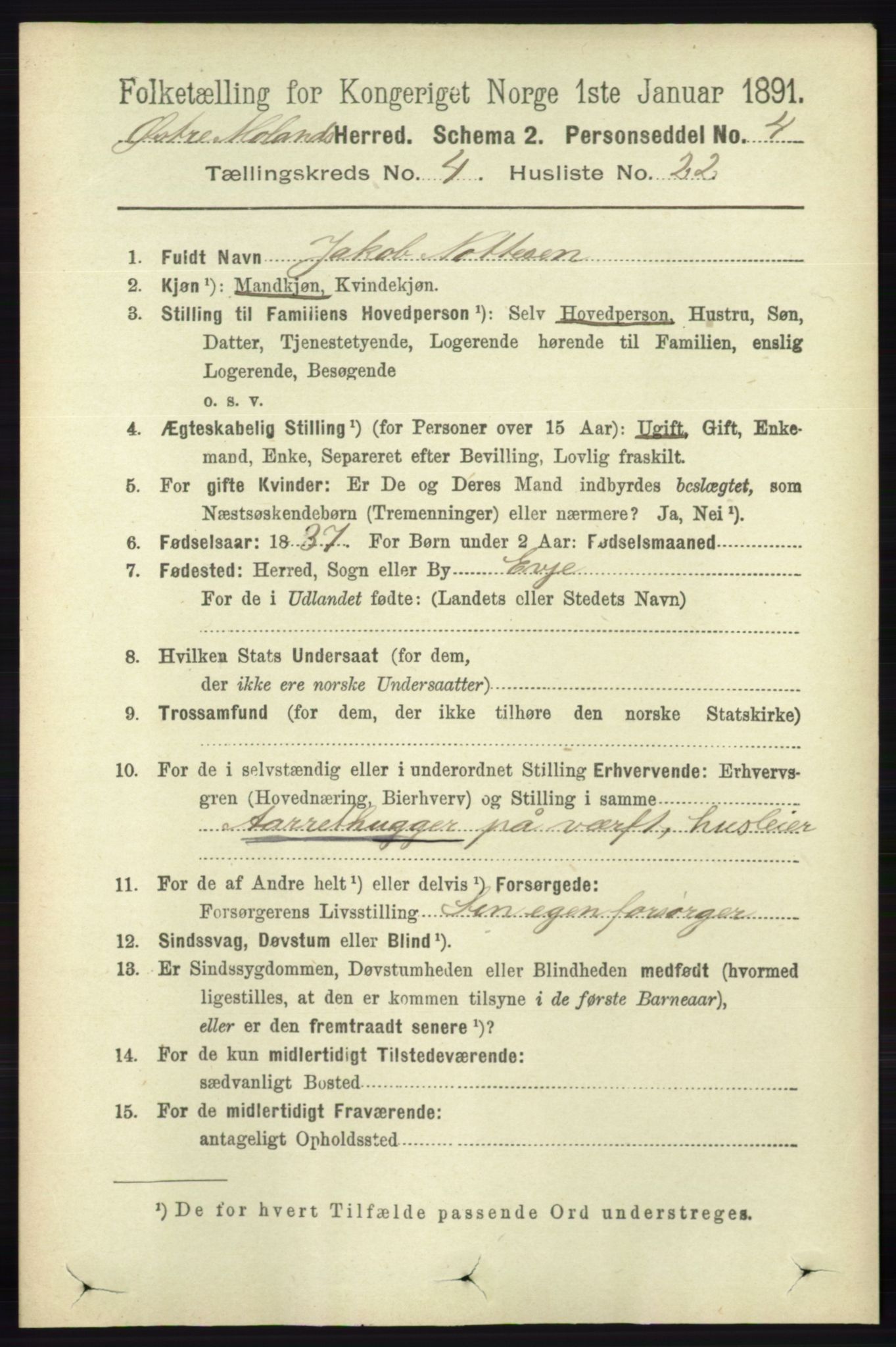 RA, 1891 census for 0918 Austre Moland, 1891, p. 2177