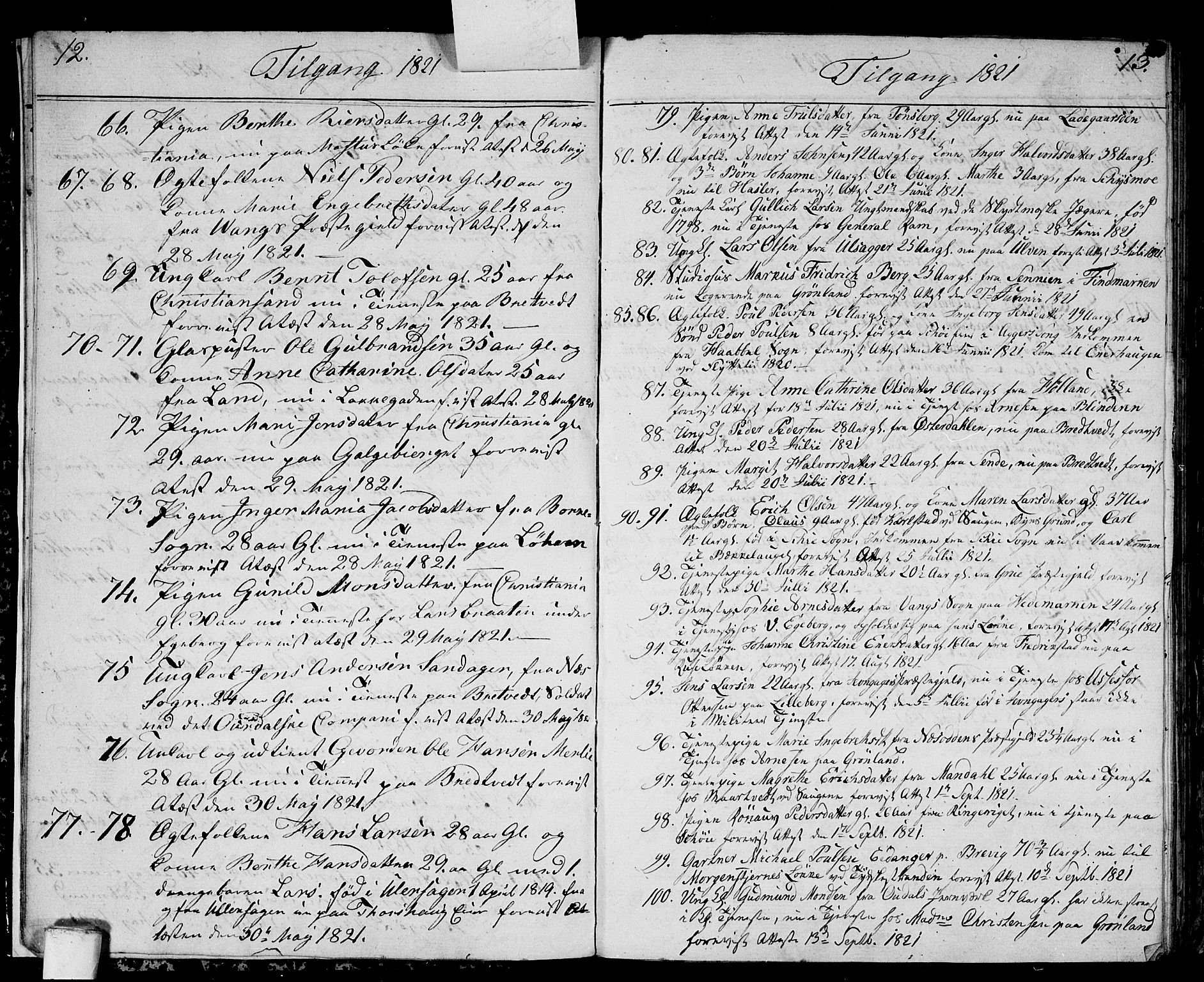 Aker prestekontor kirkebøker, AV/SAO-A-10861/F/L0014a: Parish register (official) no. 14A, 1820-1833, p. 12-13