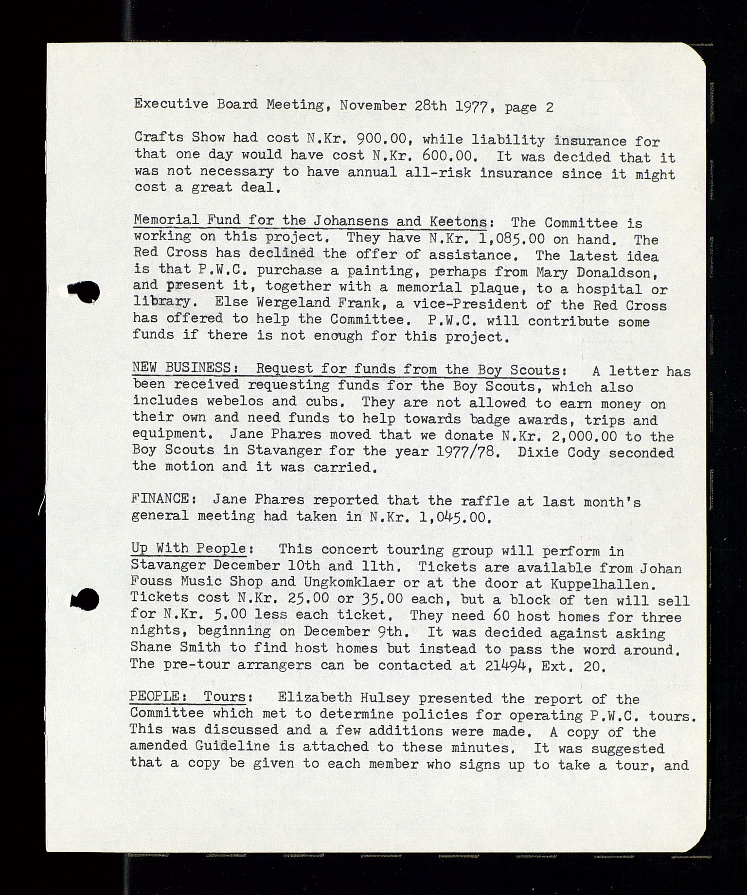 PA 1547 - Petroleum Wives Club, AV/SAST-A-101974/A/Aa/L0001: Board and General Meeting, 1970-1983