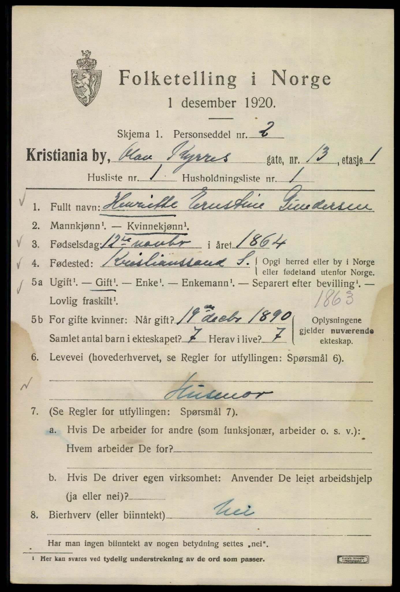 SAO, 1920 census for Kristiania, 1920, p. 432815