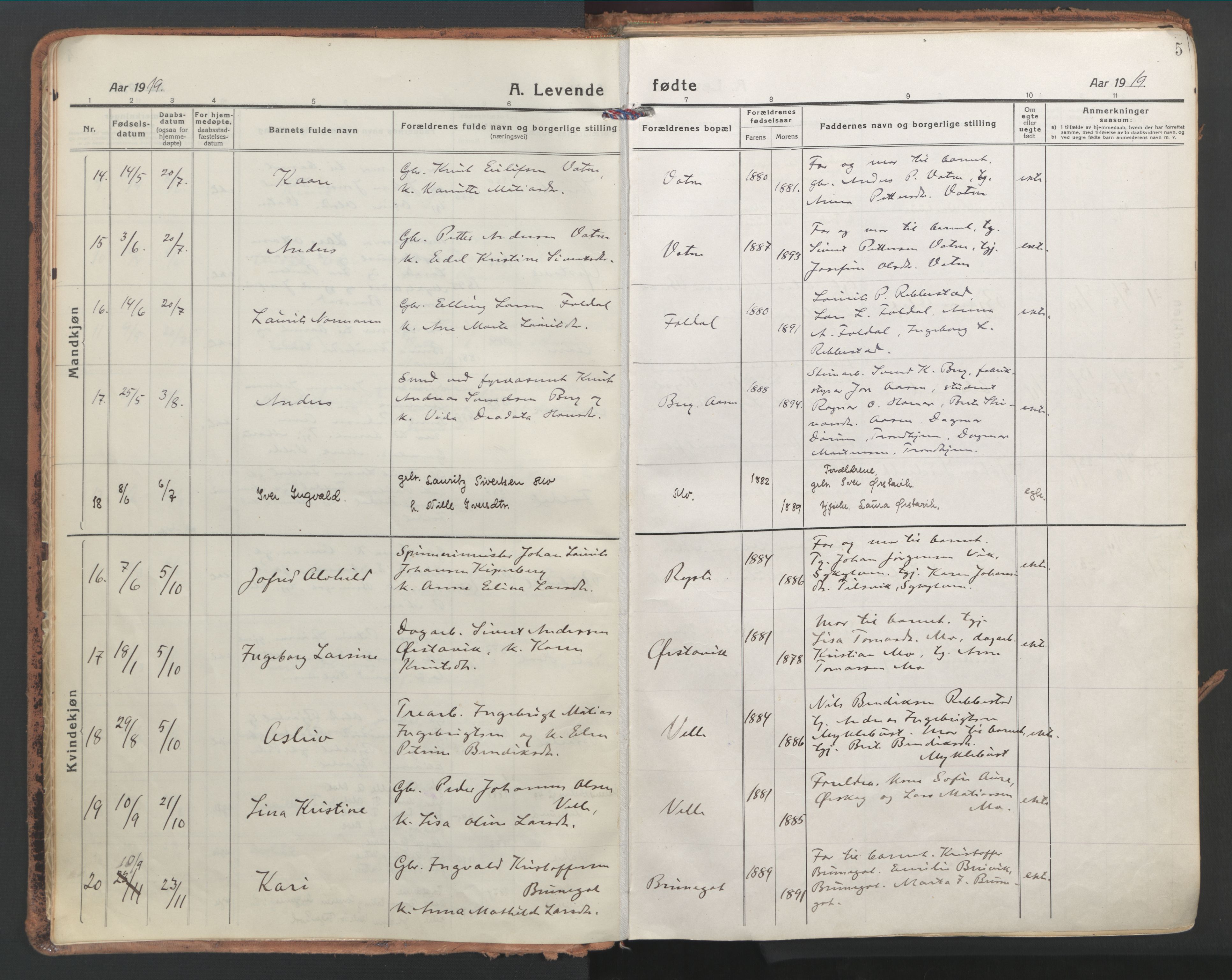 Ministerialprotokoller, klokkerbøker og fødselsregistre - Møre og Romsdal, AV/SAT-A-1454/513/L0180: Parish register (official) no. 513A07, 1919-1929, p. 5