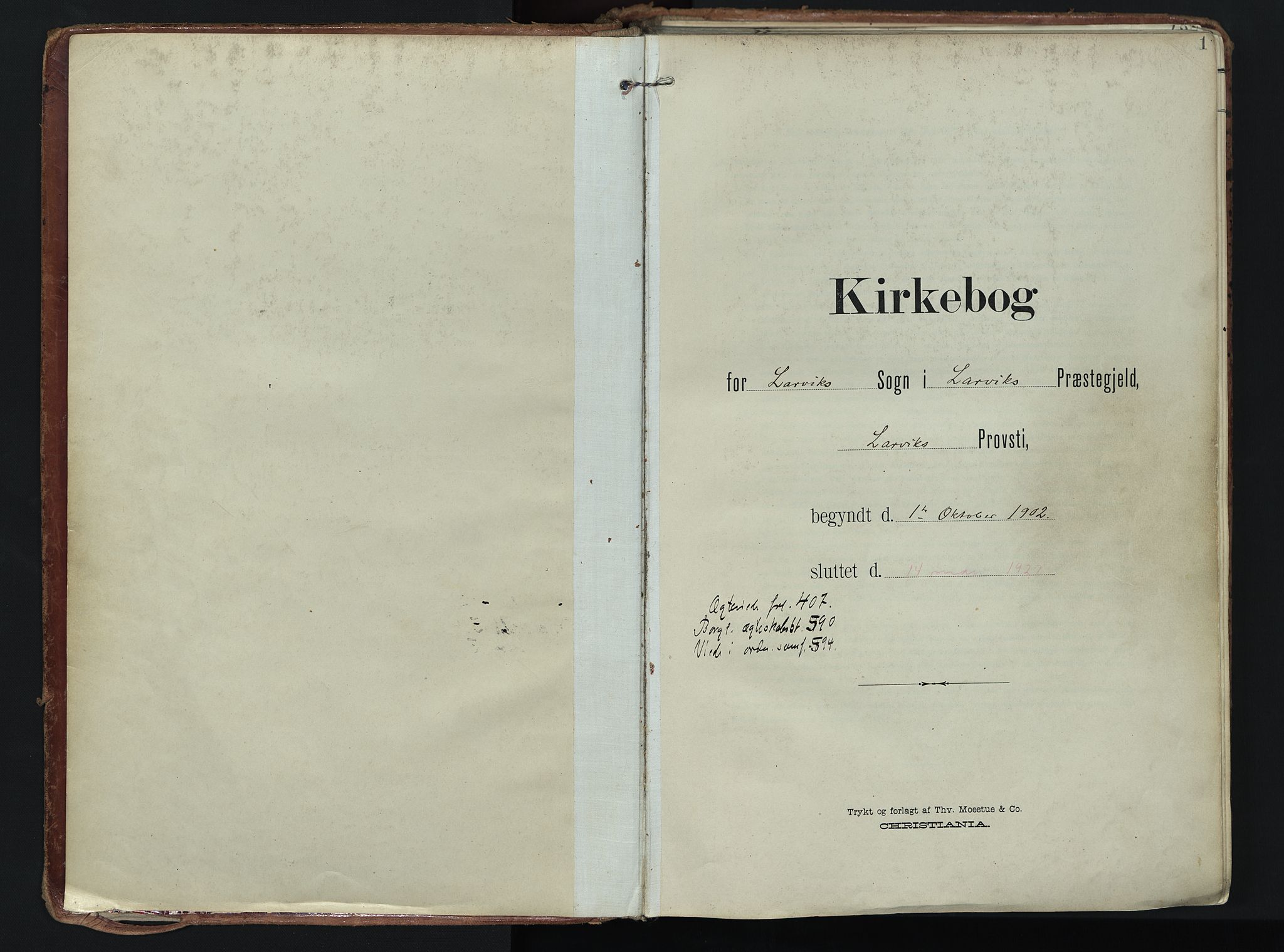 Larvik kirkebøker, AV/SAKO-A-352/F/Fa/L0011: Parish register (official) no. I 11, 1902-1922, p. 1