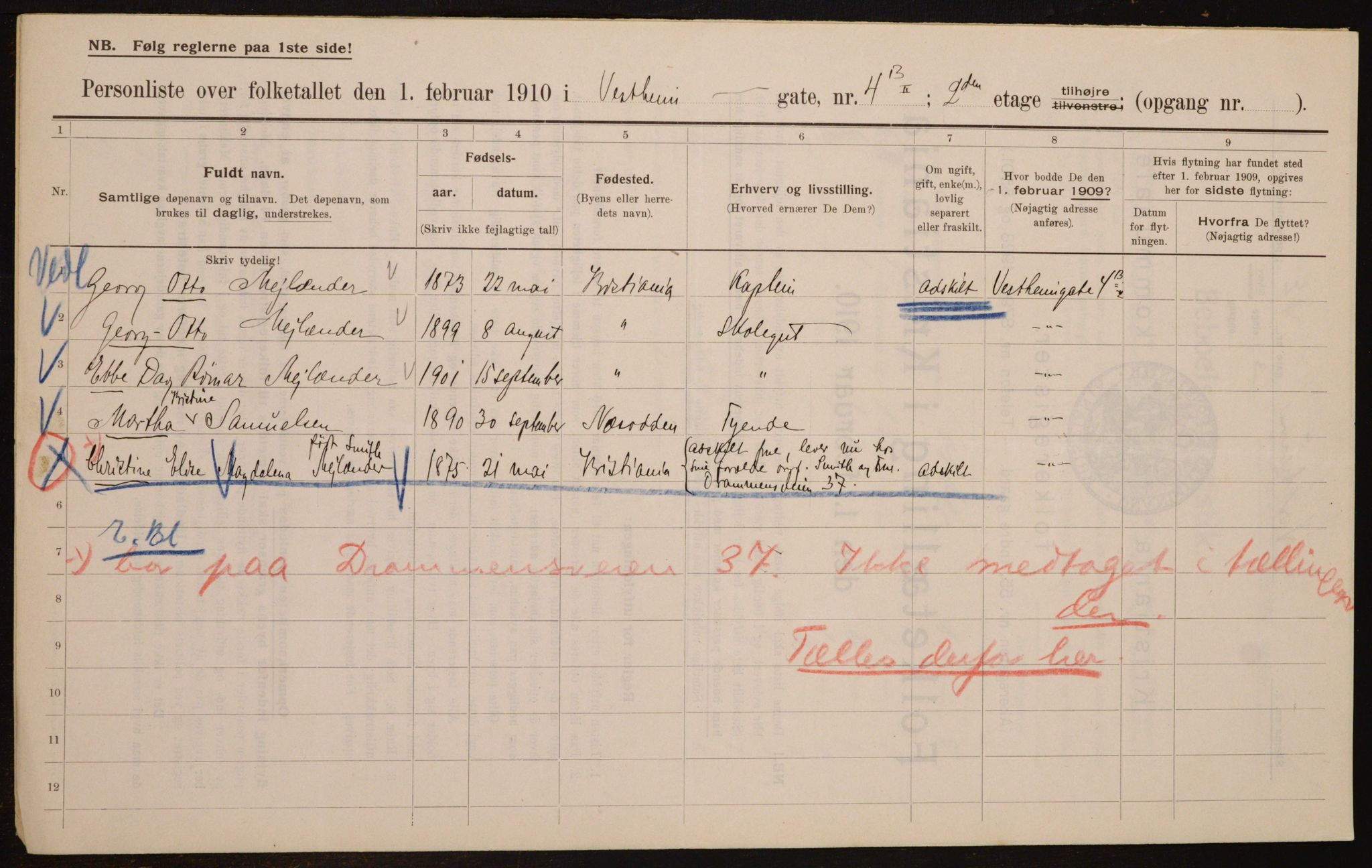 OBA, Municipal Census 1910 for Kristiania, 1910, p. 116101