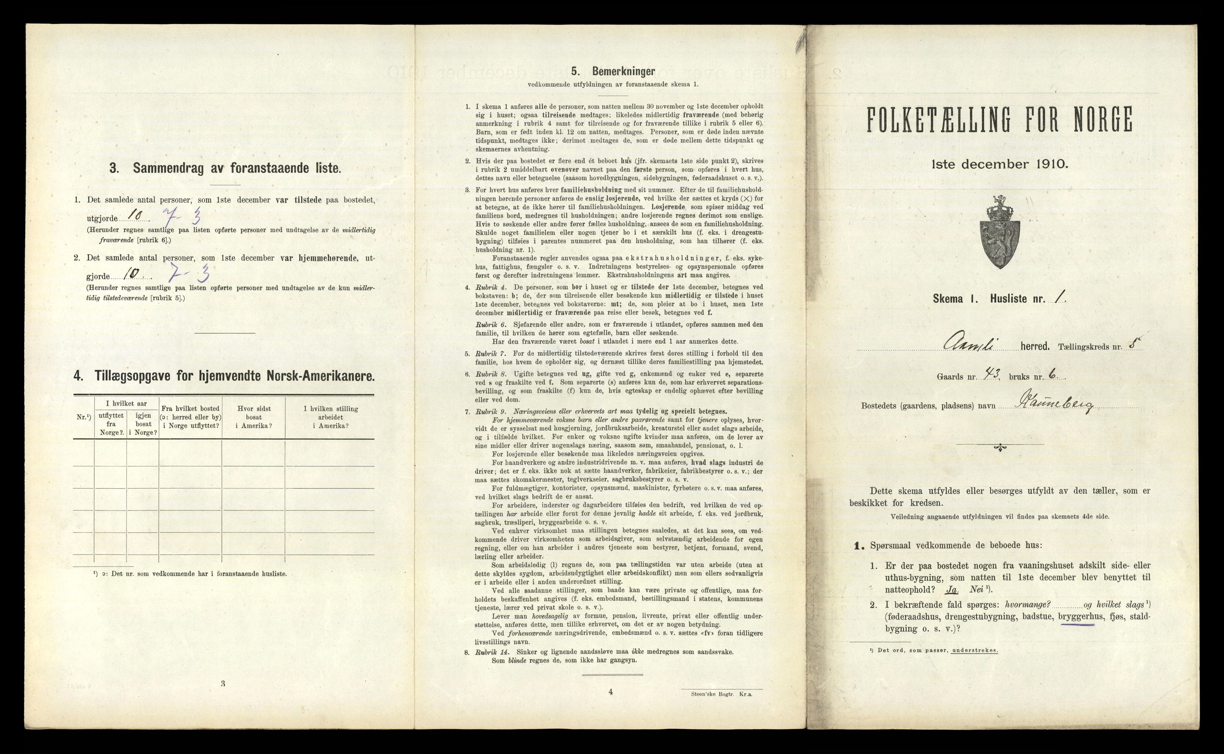 RA, 1910 census for Åmli, 1910, p. 291
