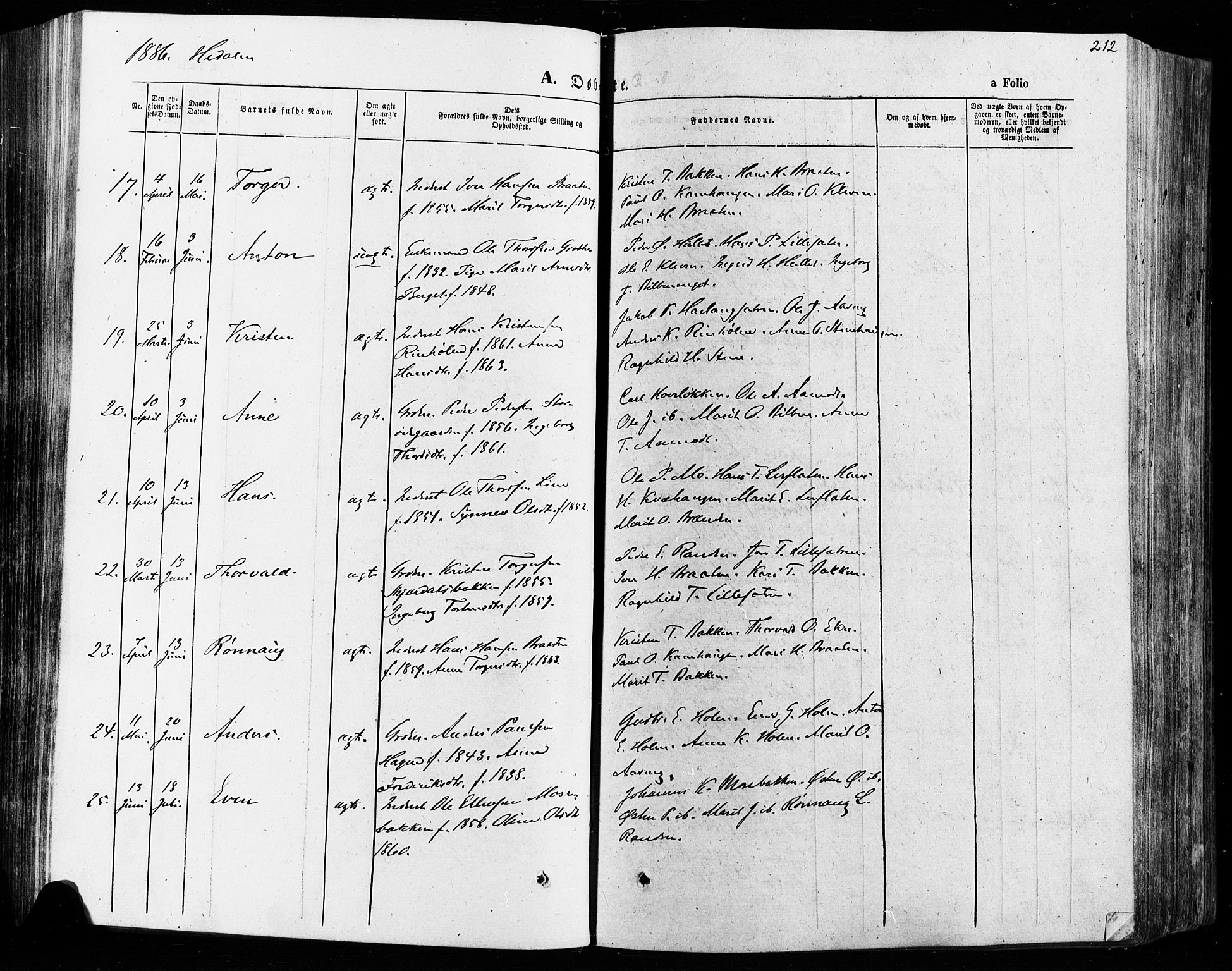 Vågå prestekontor, SAH/PREST-076/H/Ha/Haa/L0007: Parish register (official) no. 7 /2, 1873-1886, p. 212