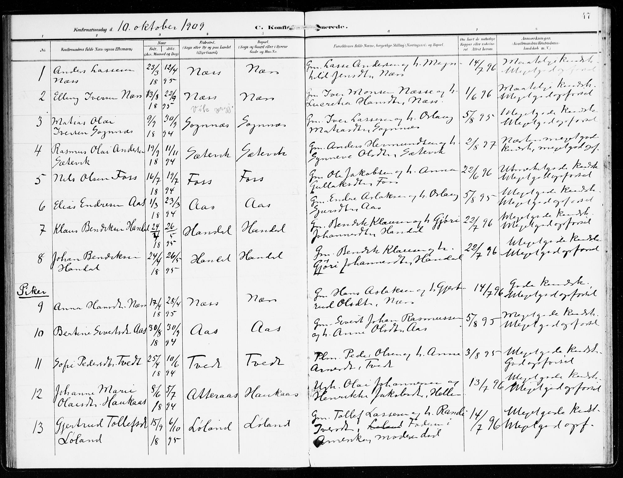 Hyllestad sokneprestembete, SAB/A-80401: Parish register (official) no. C 2, 1904-1917, p. 47