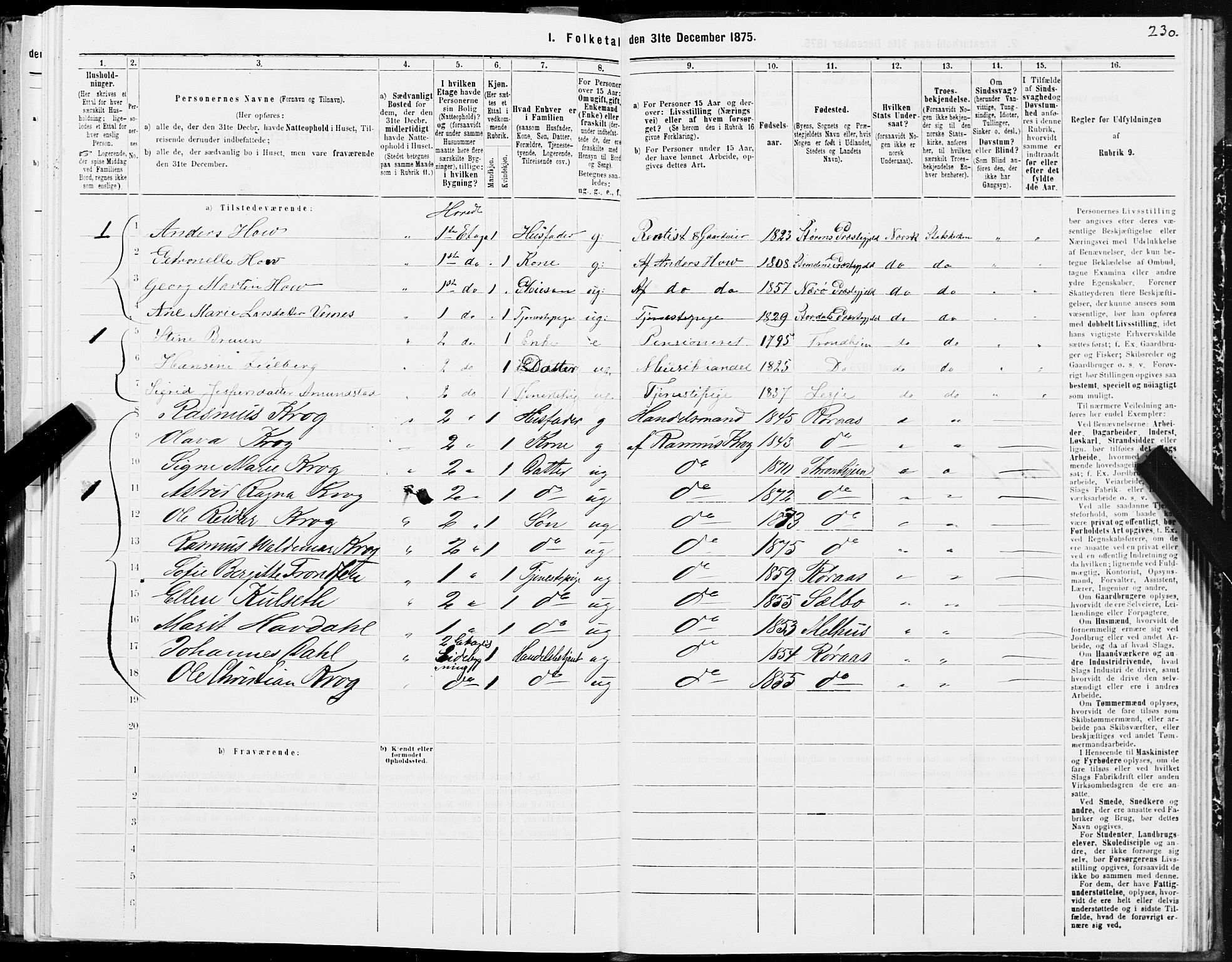 SAT, 1875 census for 1601 Trondheim, 1875, p. 4230