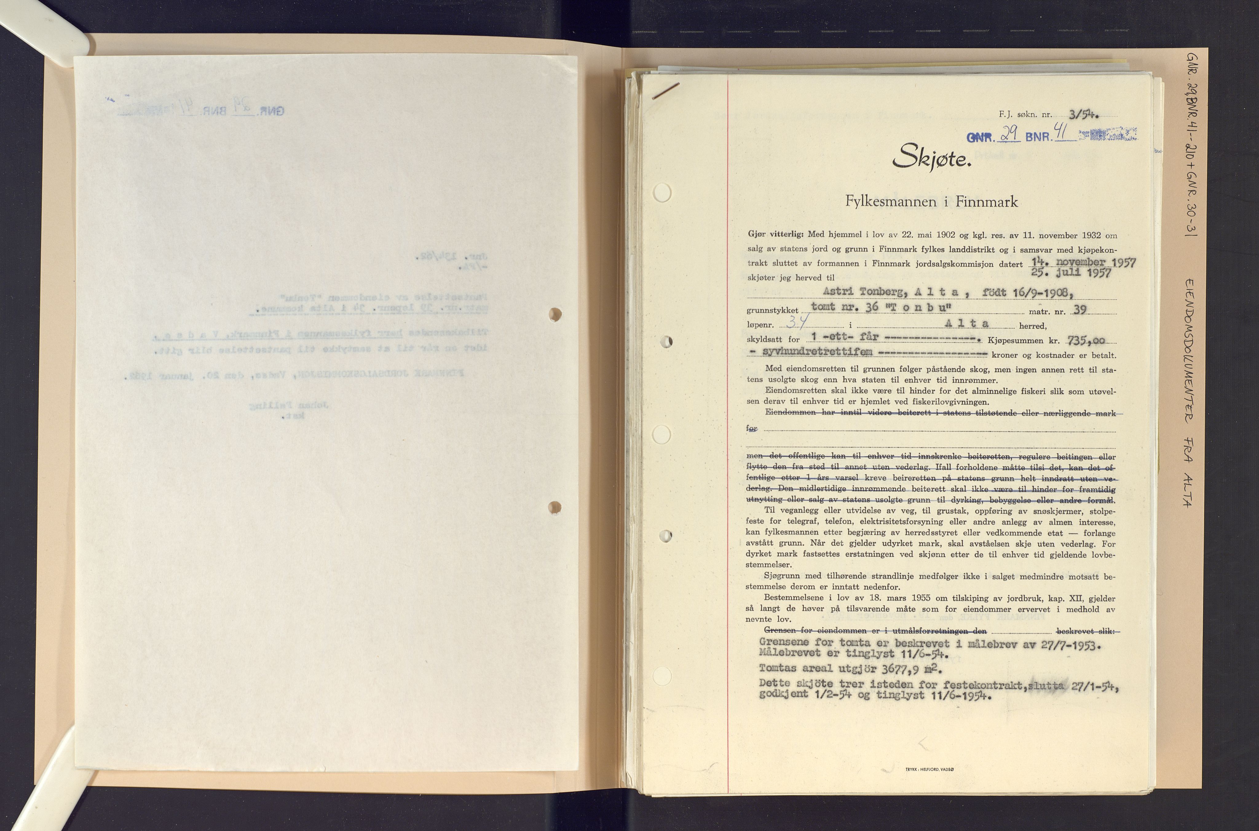 Finnmark jordsalgskommisjon/jordsalgskontor og Statskog SF Finnmark jordsalgskontor, AV/SATØ-S-1443/J/Jd/L0003: Eiendomsdokumenter for Alta, gnr. 29 - 43, 1700-2000, p. 4