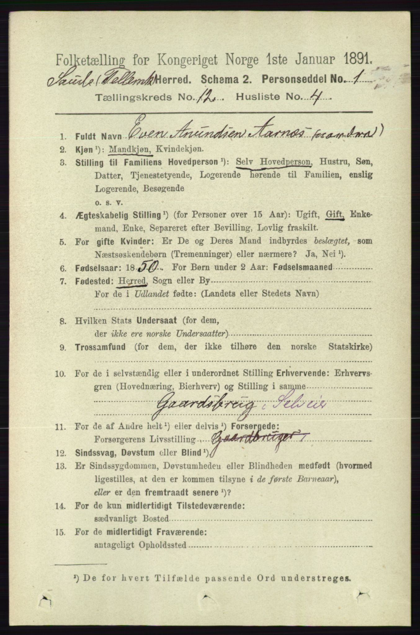 RA, 1891 census for 0822 Sauherad, 1891, p. 3638