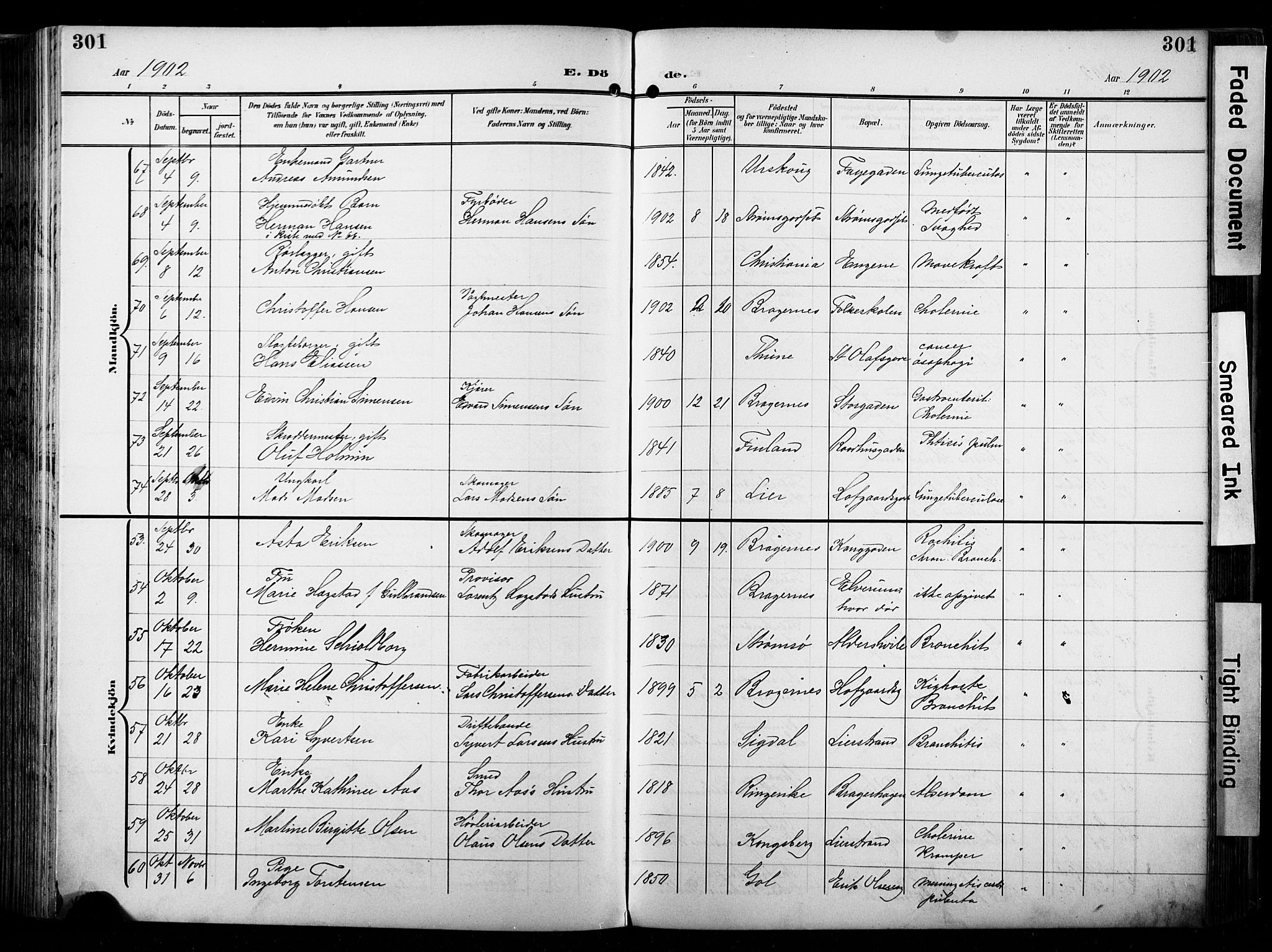 Bragernes kirkebøker, SAKO/A-6/F/Fb/L0009: Parish register (official) no. II 9, 1902-1911, p. 301