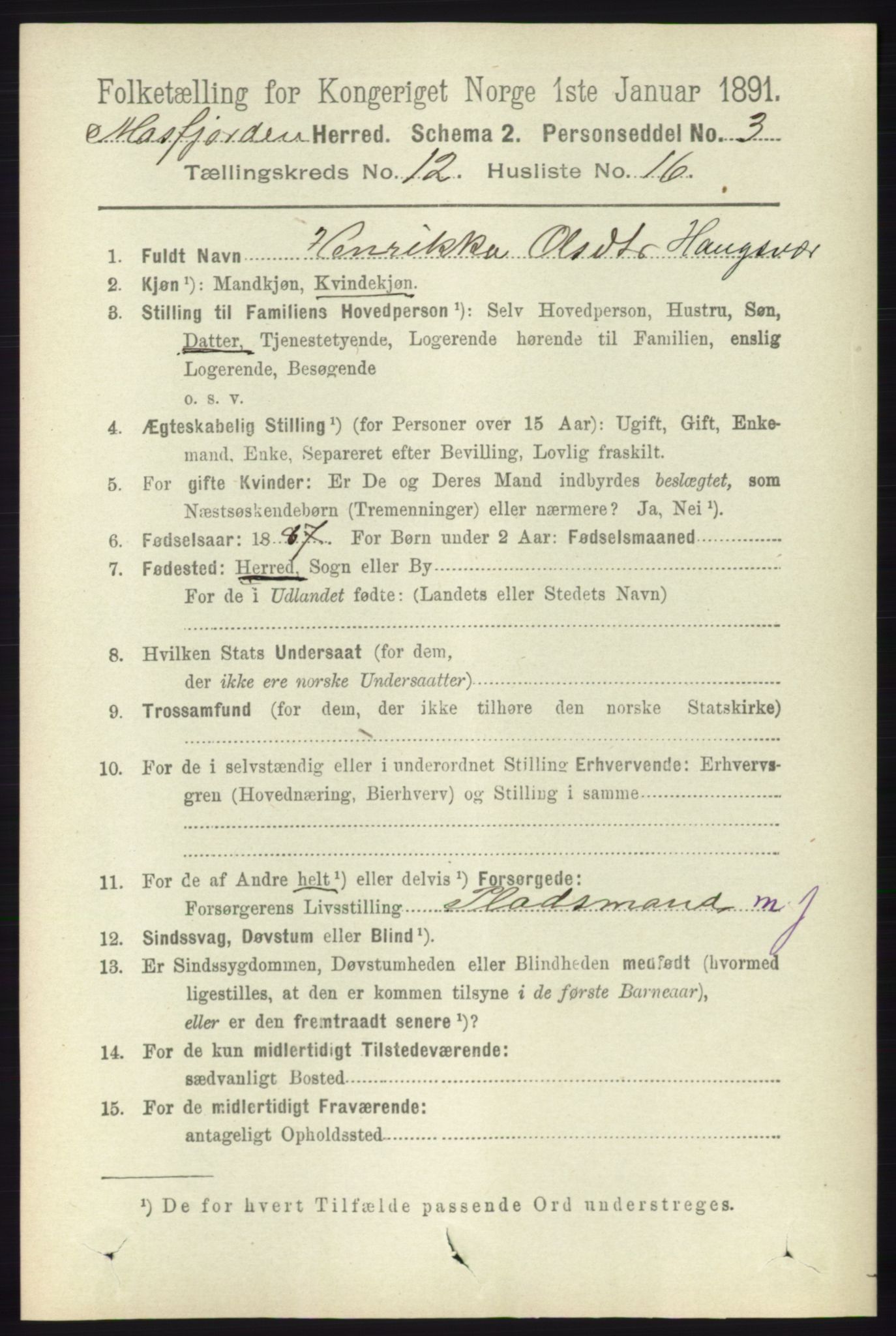 RA, 1891 census for 1266 Masfjorden, 1891, p. 2584