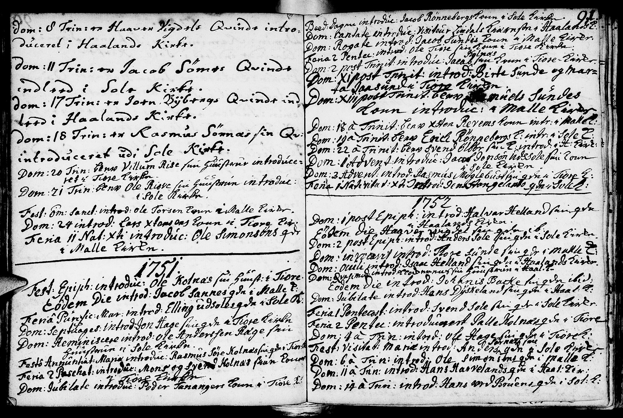 Håland sokneprestkontor, AV/SAST-A-101802/001/30BA/L0002: Parish register (official) no. A 2, 1722-1794, p. 91