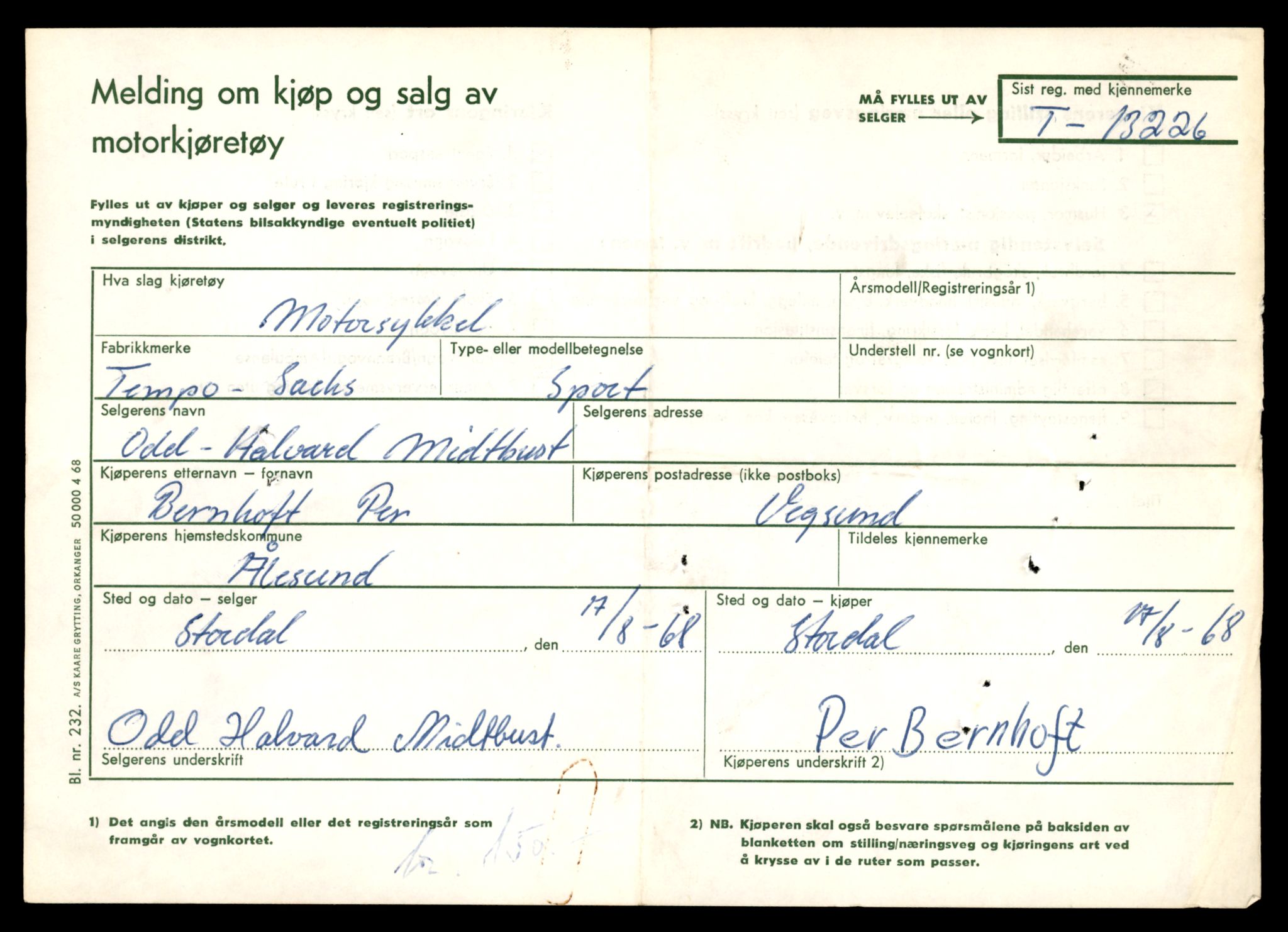 Møre og Romsdal vegkontor - Ålesund trafikkstasjon, AV/SAT-A-4099/F/Fe/L0038: Registreringskort for kjøretøy T 13180 - T 13360, 1927-1998, p. 777