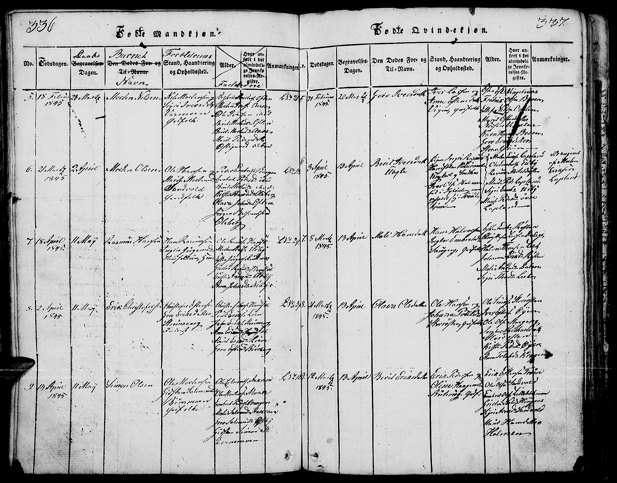 Tynset prestekontor, SAH/PREST-058/H/Ha/Hab/L0001: Parish register (copy) no. 1, 1814-1859, p. 336-337