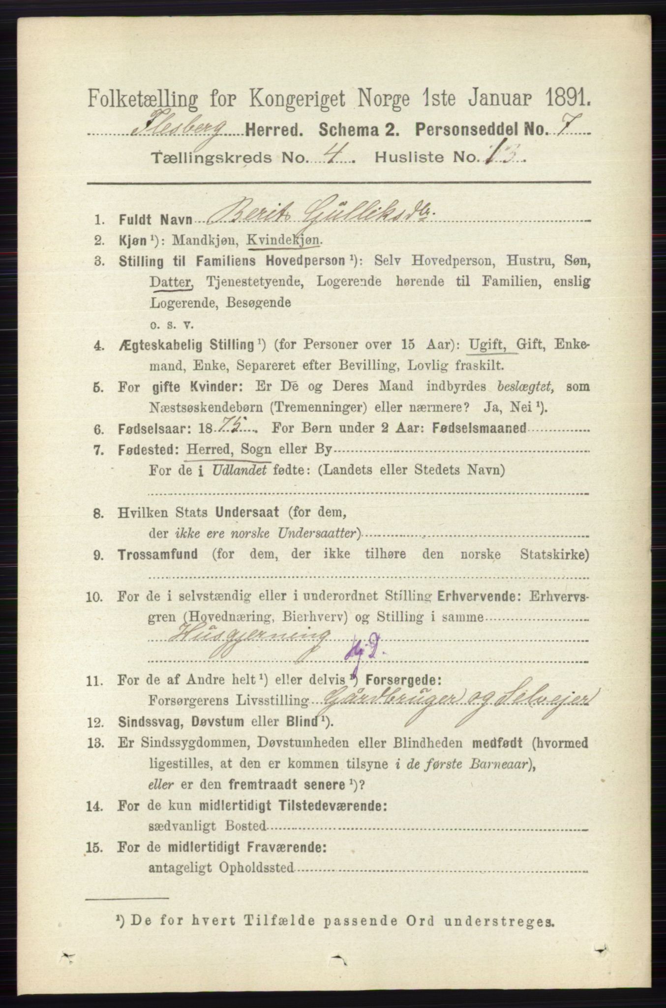 RA, 1891 census for 0631 Flesberg, 1891, p. 526