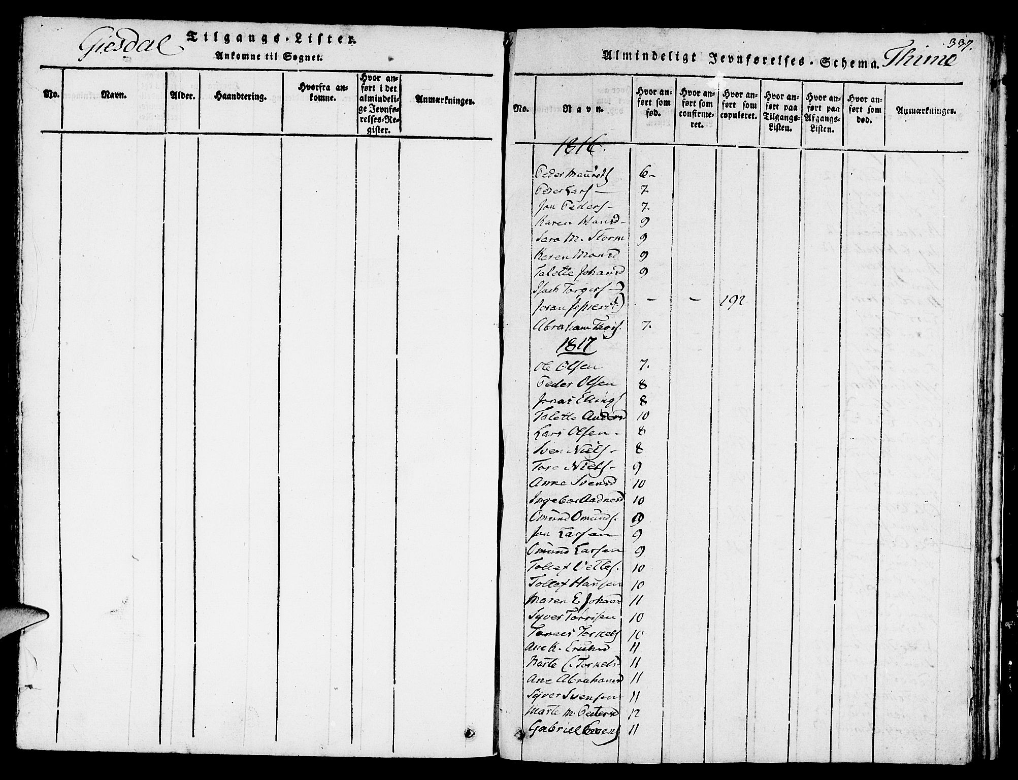 Lye sokneprestkontor, SAST/A-101794/001/30BB/L0001: Parish register (copy) no. B 1 /1, 1816-1826, p. 337
