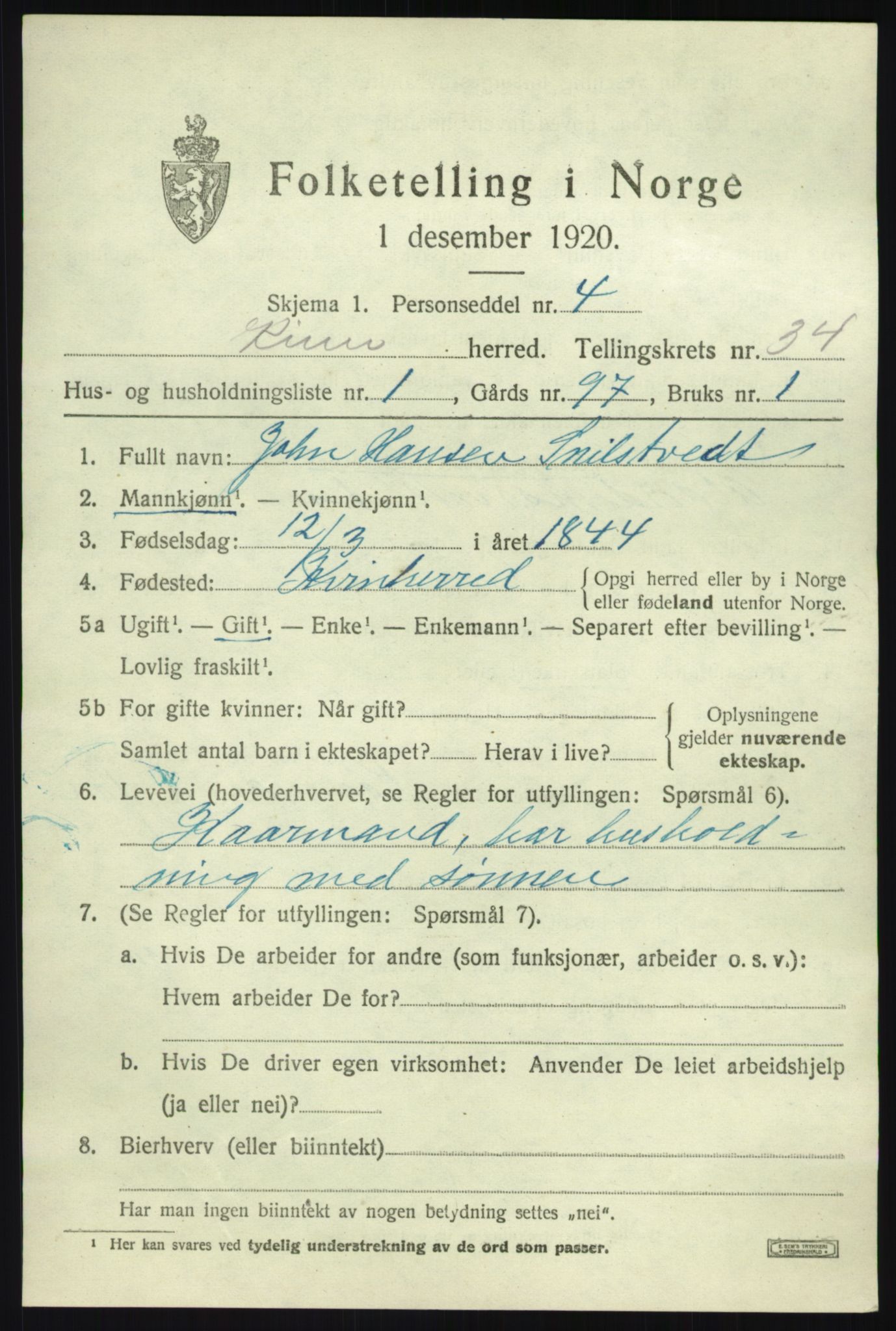 SAB, 1920 census for Kinn, 1920, p. 11141