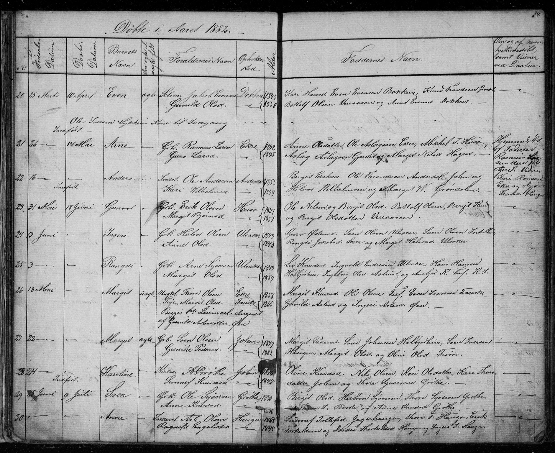 Gol kirkebøker, AV/SAKO-A-226/G/Gb/L0005: Parish register (copy) no. II 5, 1875-1891, p. 34