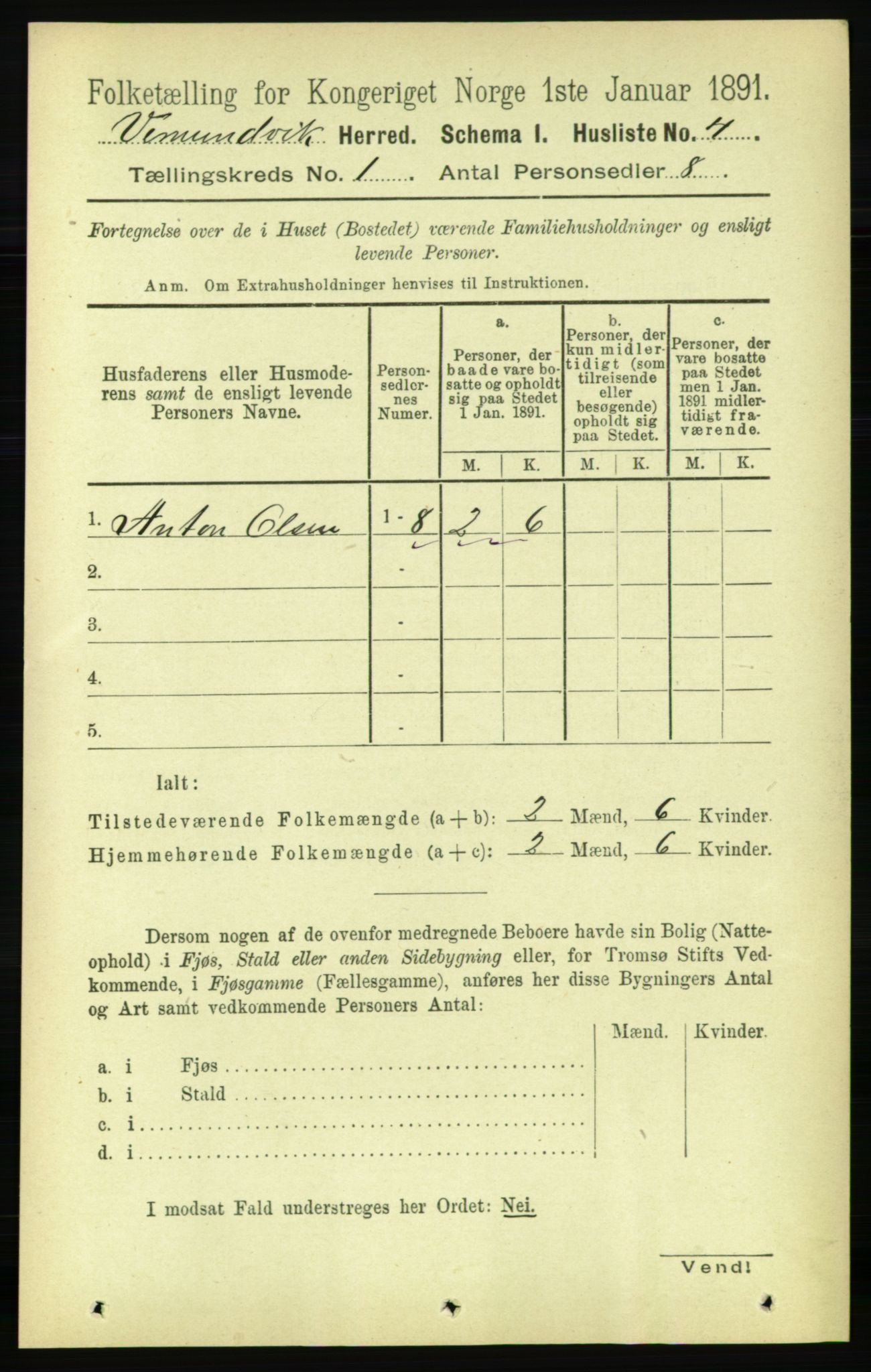 RA, 1891 census for 1745 Vemundvik, 1891, p. 16