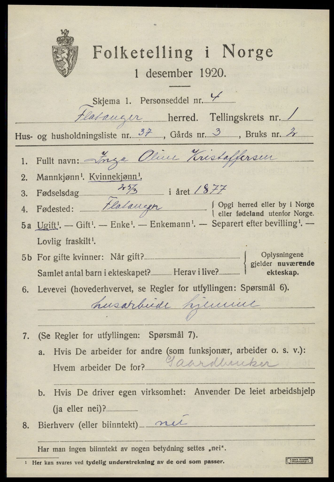 SAT, 1920 census for Flatanger, 1920, p. 1082