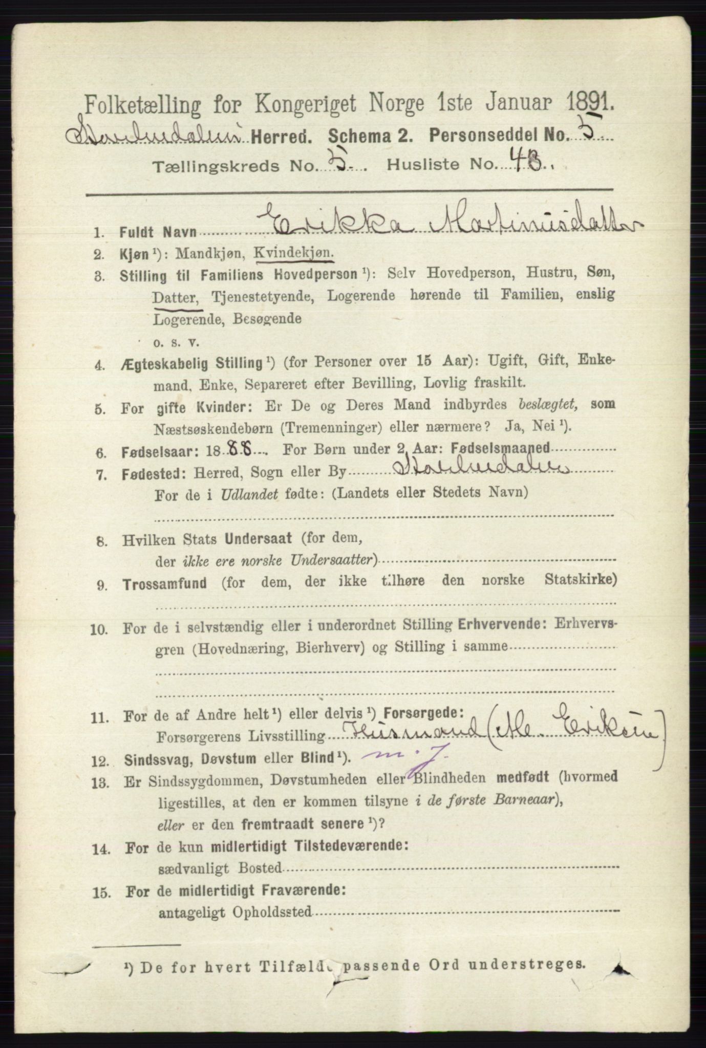 RA, 1891 census for 0430 Stor-Elvdal, 1891, p. 2034