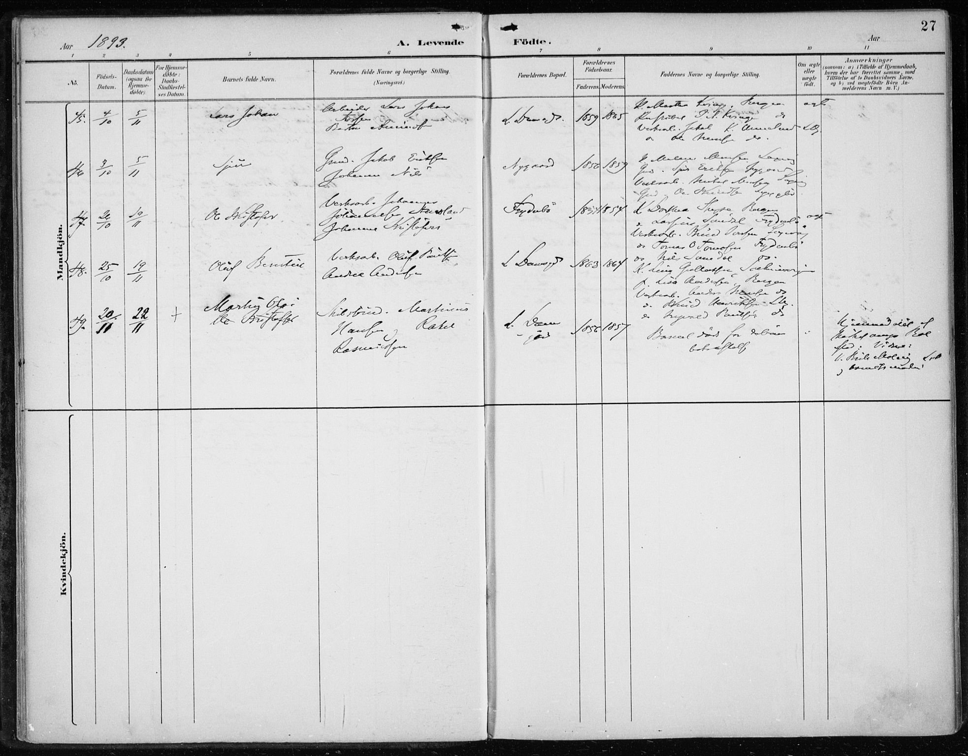 Askøy Sokneprestembete, AV/SAB-A-74101/H/Ha/Haa/Haae/L0003: Parish register (official) no. E 3, 1891-1903, p. 27