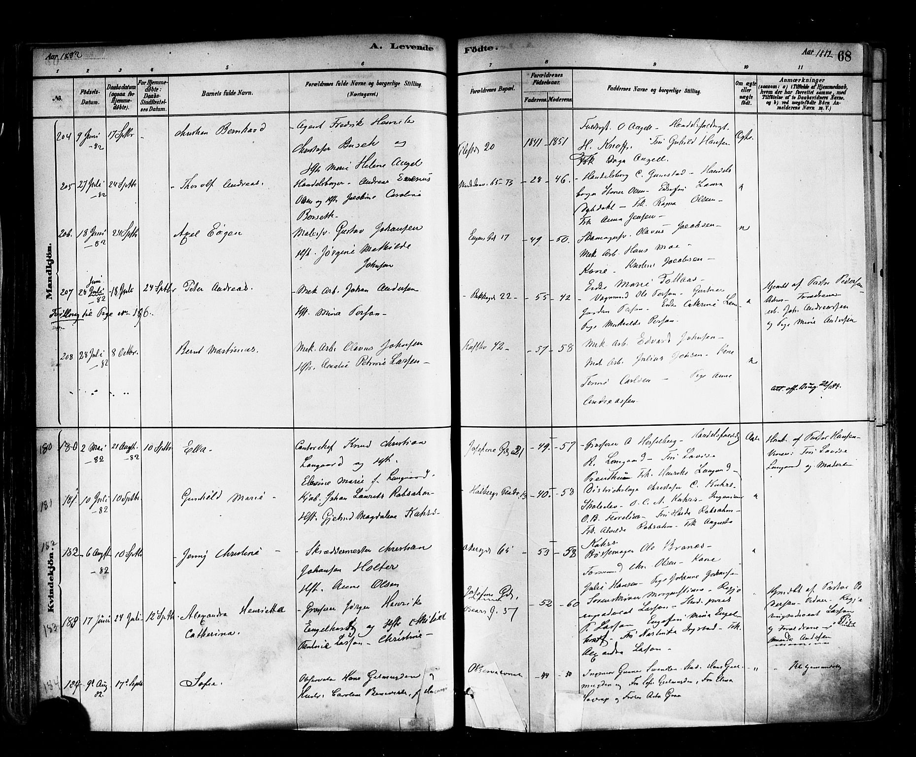 Trefoldighet prestekontor Kirkebøker, AV/SAO-A-10882/F/Fa/L0005: Parish register (official) no. I 5, 1881-1891, p. 68