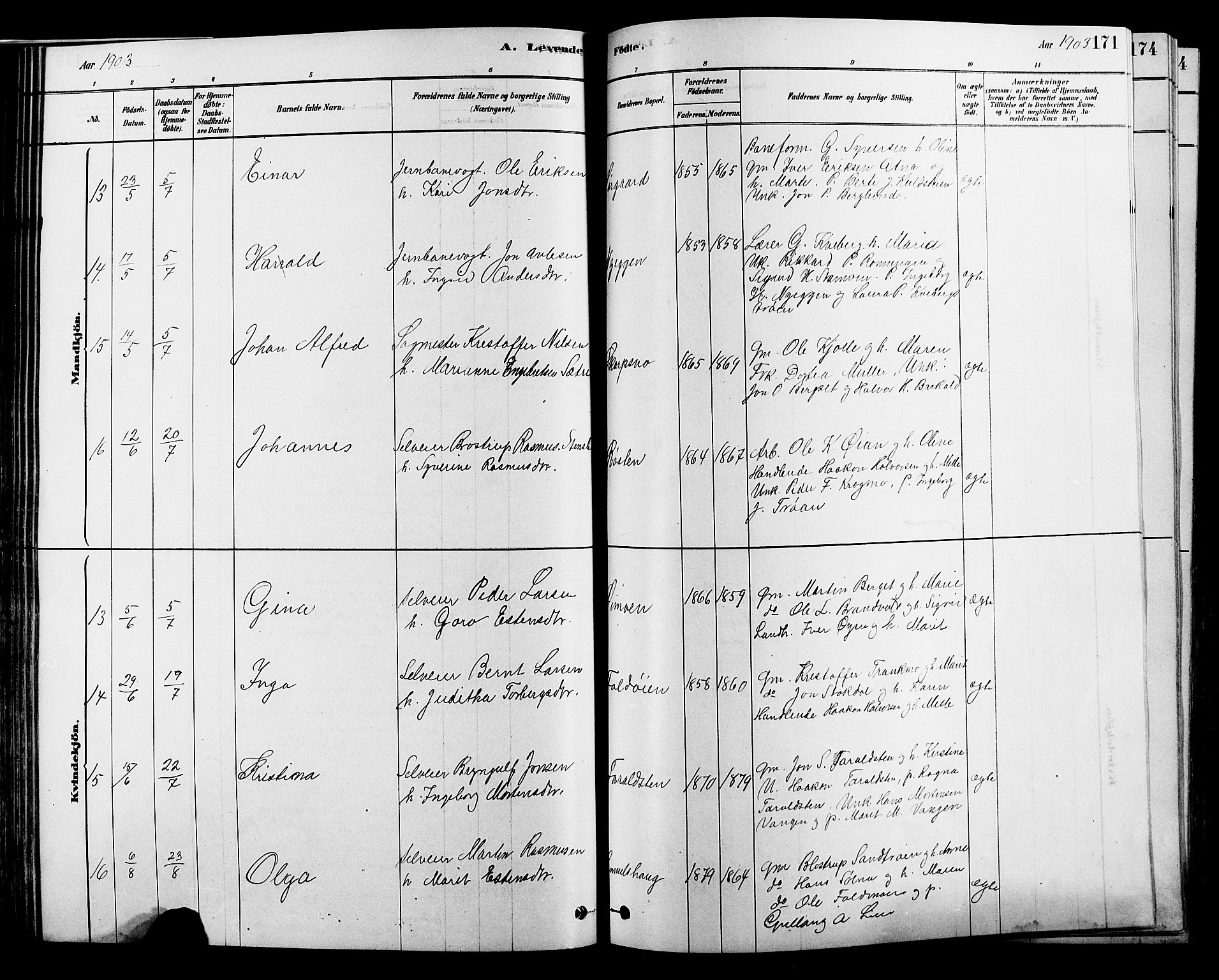 Alvdal prestekontor, SAH/PREST-060/H/Ha/Hab/L0003: Parish register (copy) no. 3, 1878-1907, p. 171