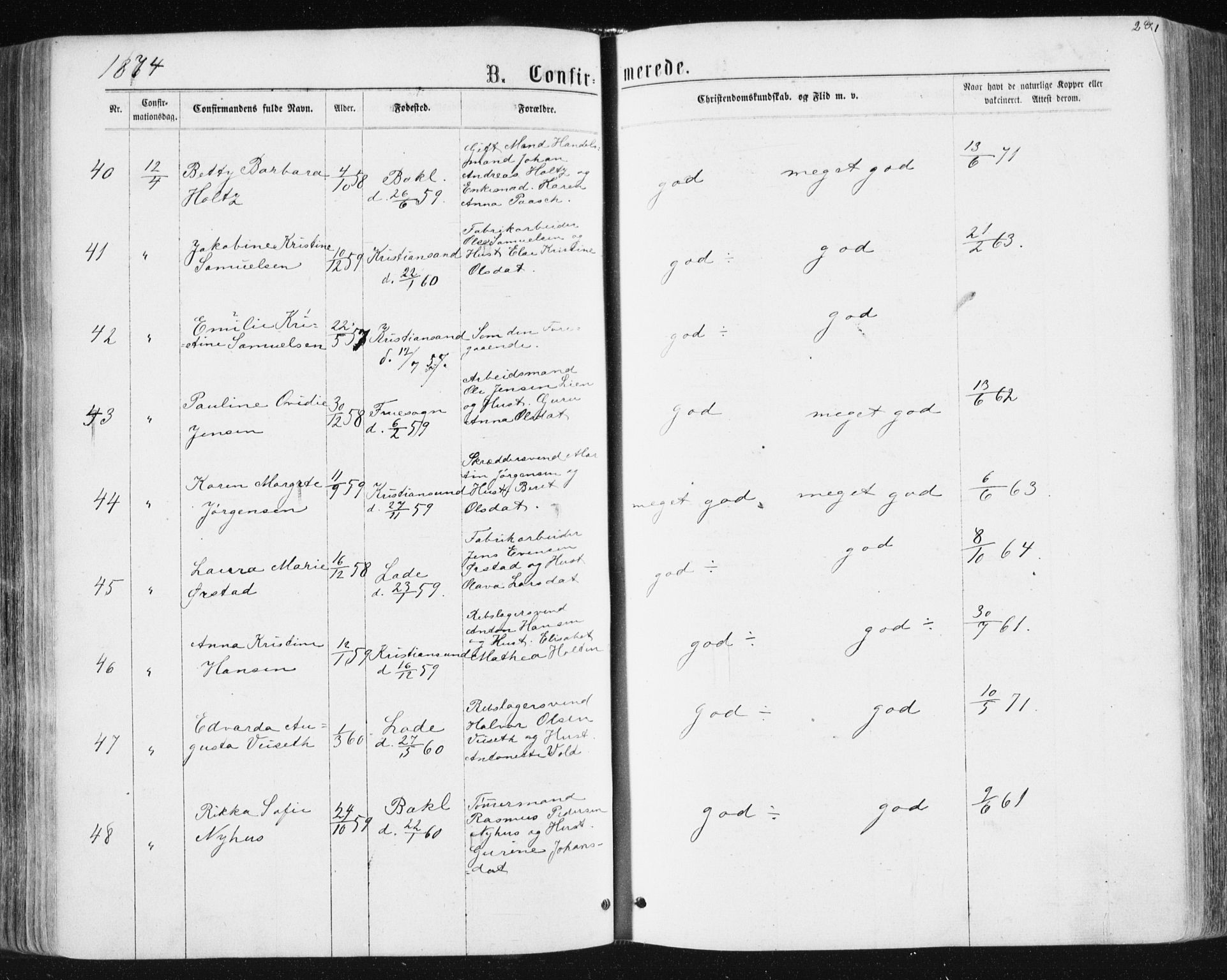 Ministerialprotokoller, klokkerbøker og fødselsregistre - Sør-Trøndelag, AV/SAT-A-1456/604/L0186: Parish register (official) no. 604A07, 1866-1877, p. 280