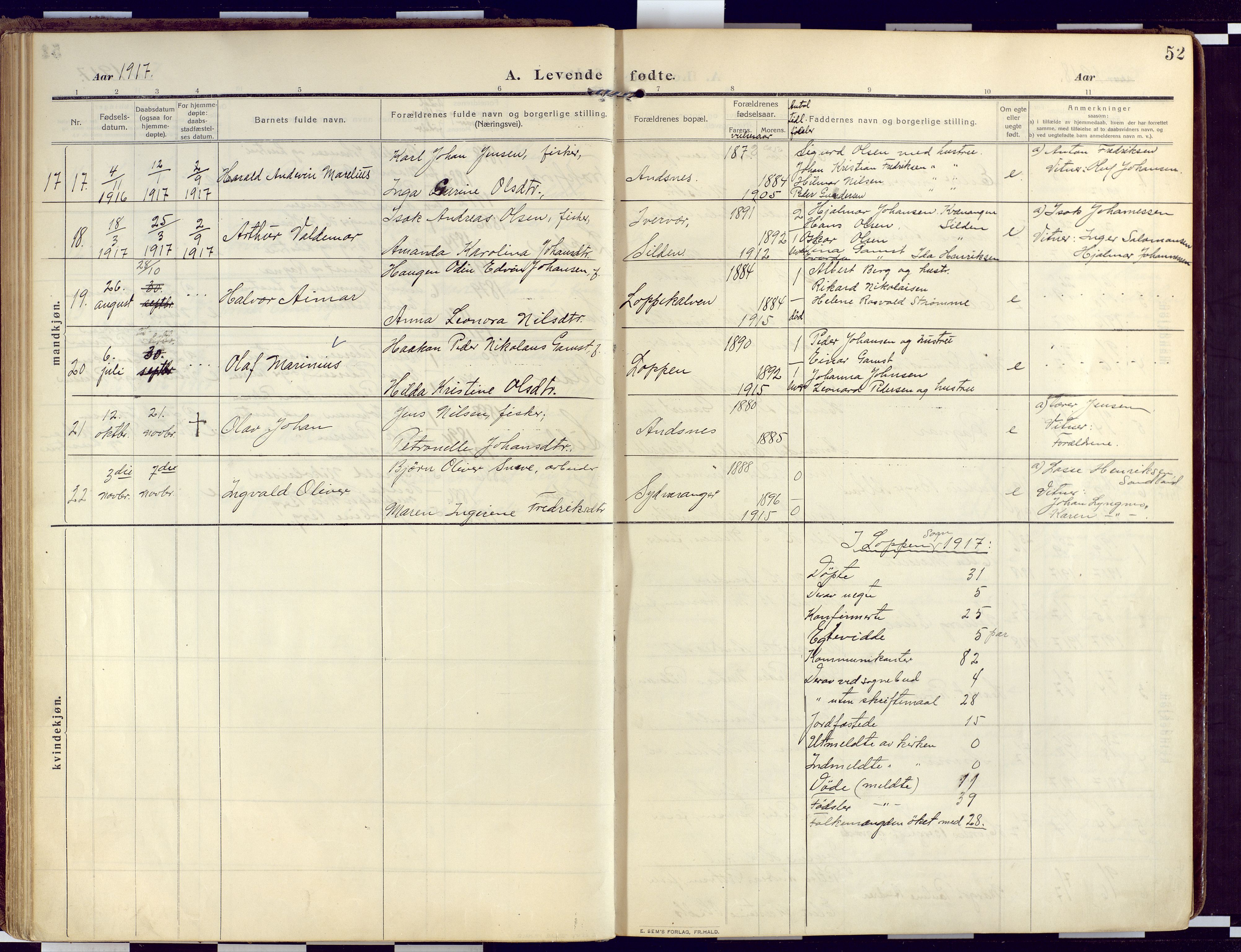 Loppa sokneprestkontor, SATØ/S-1339/H/Ha/L0011kirke: Parish register (official) no. 11, 1909-1919, p. 52