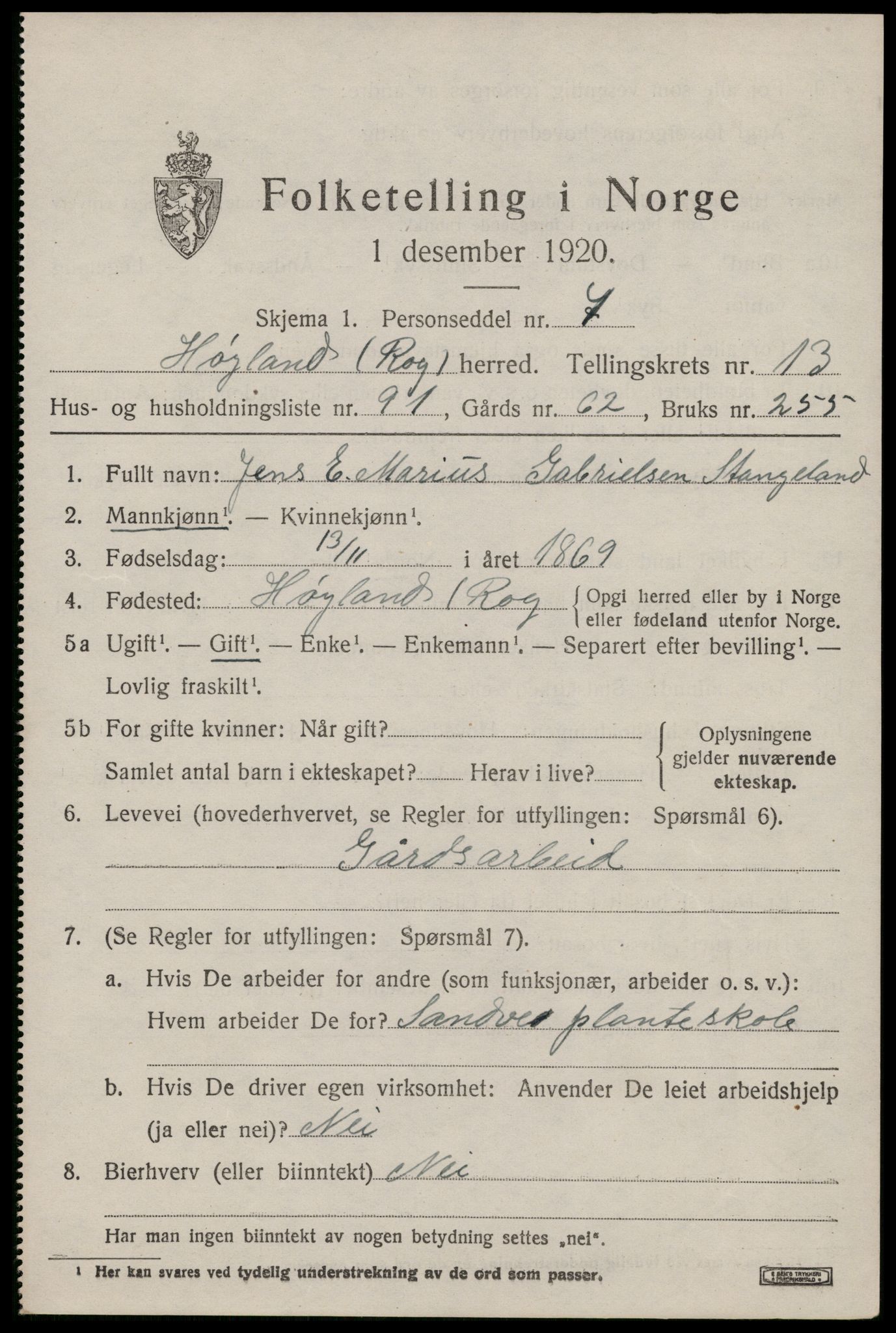 SAST, 1920 census for Høyland, 1920, p. 12078