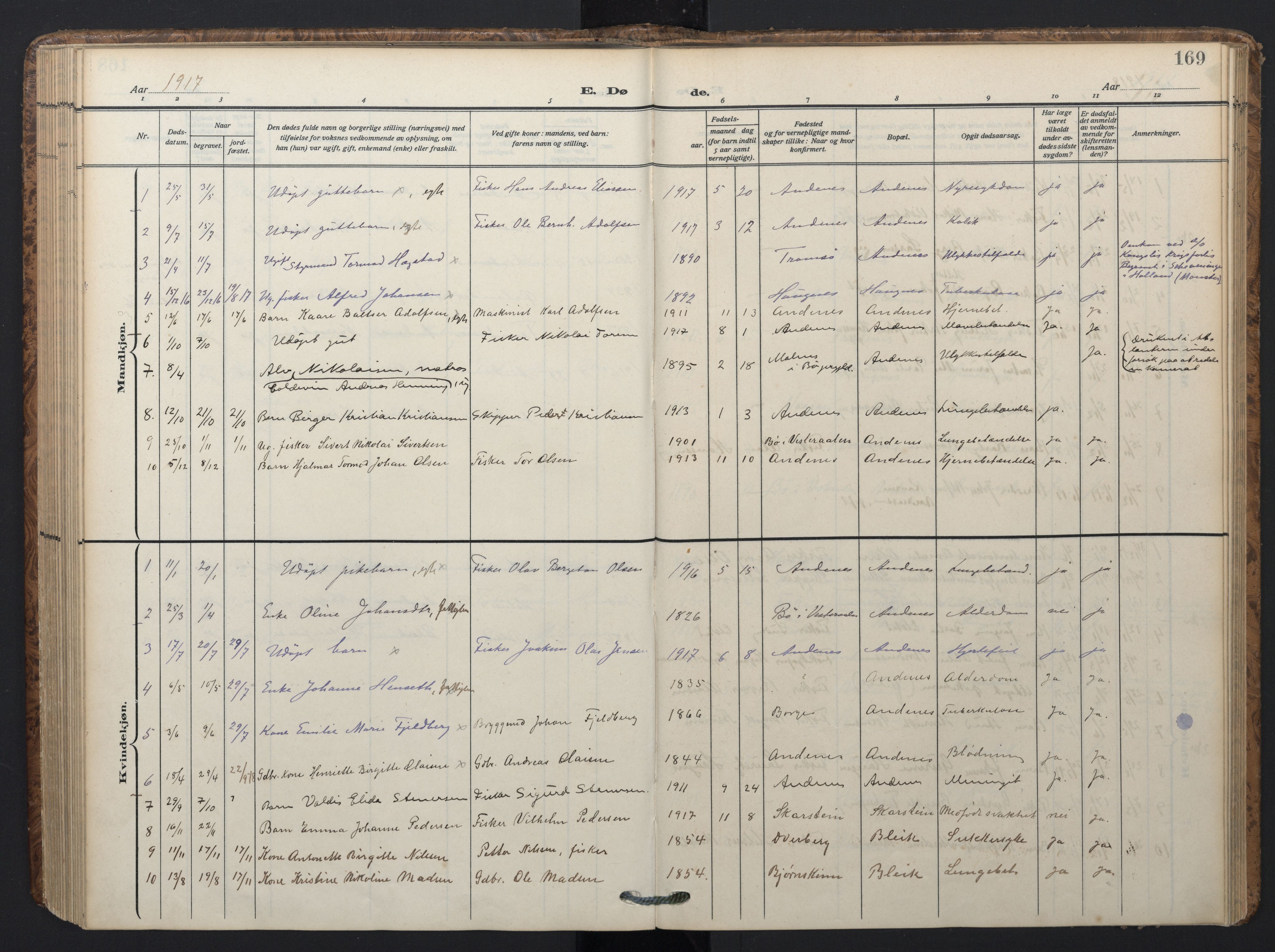 Ministerialprotokoller, klokkerbøker og fødselsregistre - Nordland, SAT/A-1459/899/L1438: Parish register (official) no. 899A06, 1909-1922, p. 169