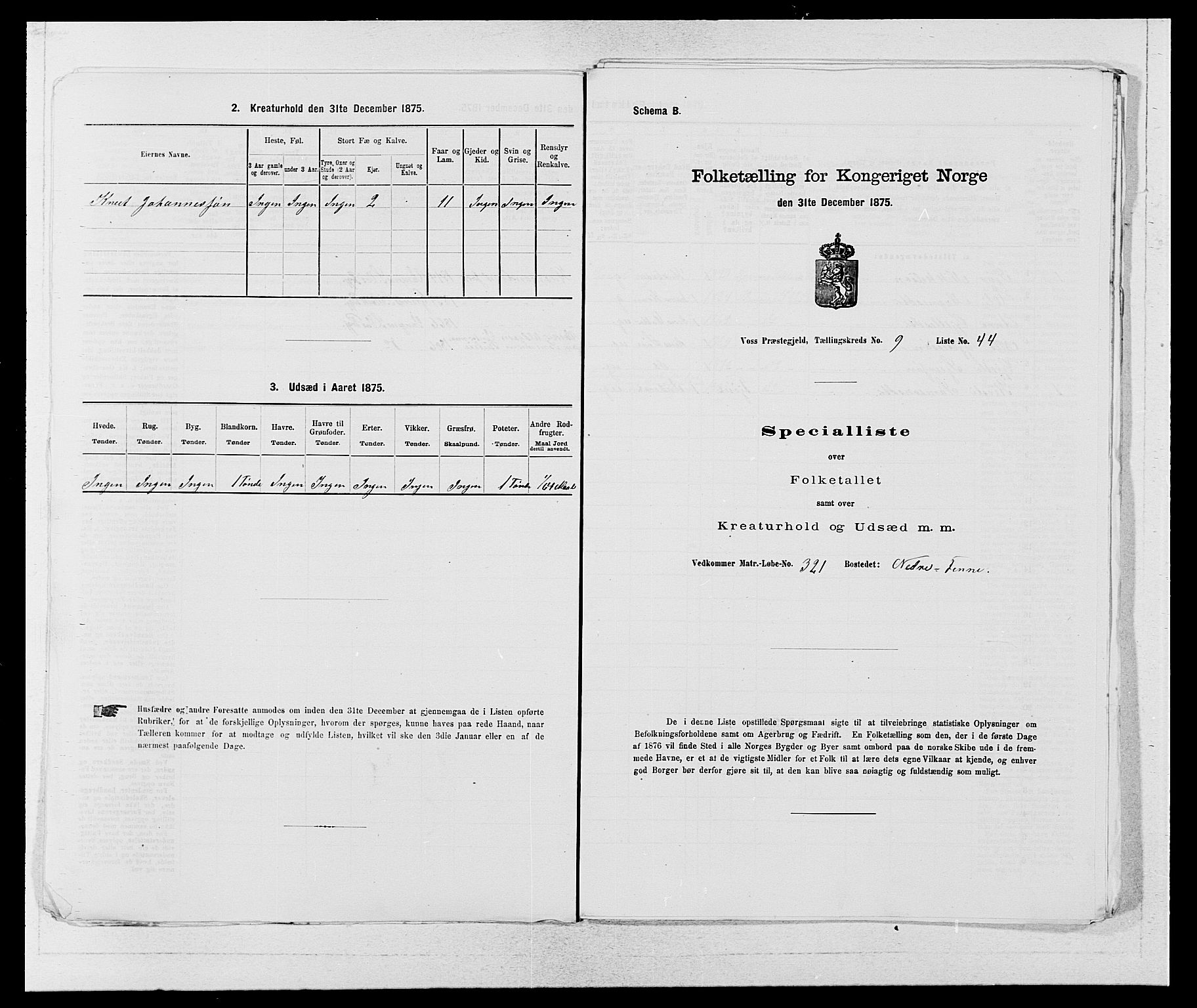 SAB, 1875 census for 1235P Voss, 1875, p. 1133