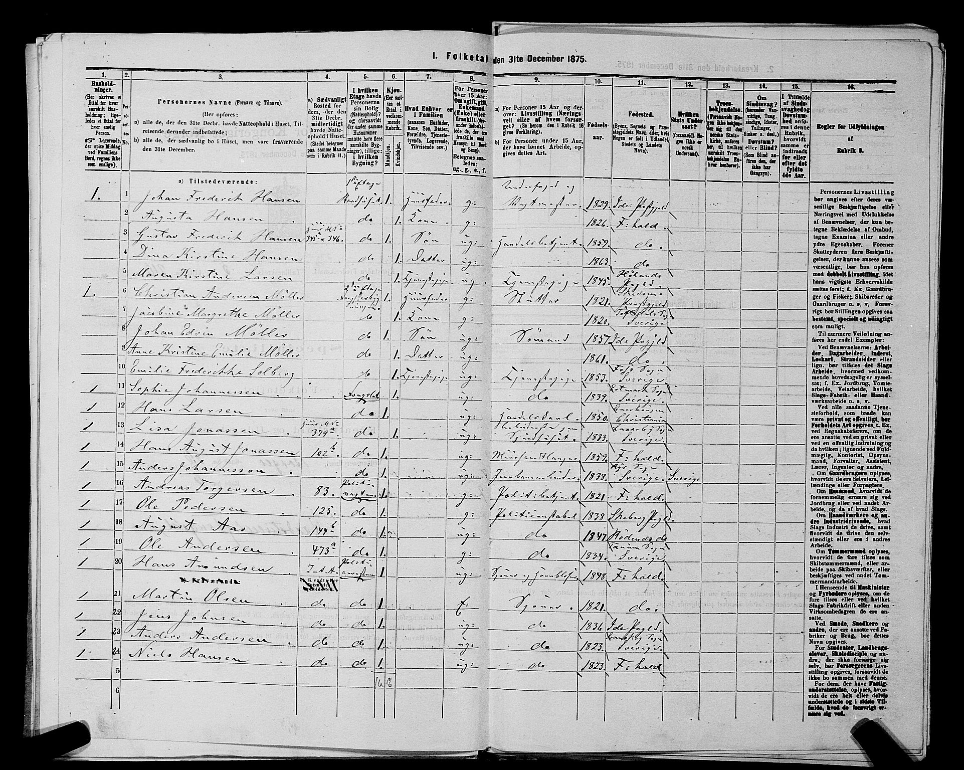 RA, 1875 census for 0101P Fredrikshald, 1875, p. 524