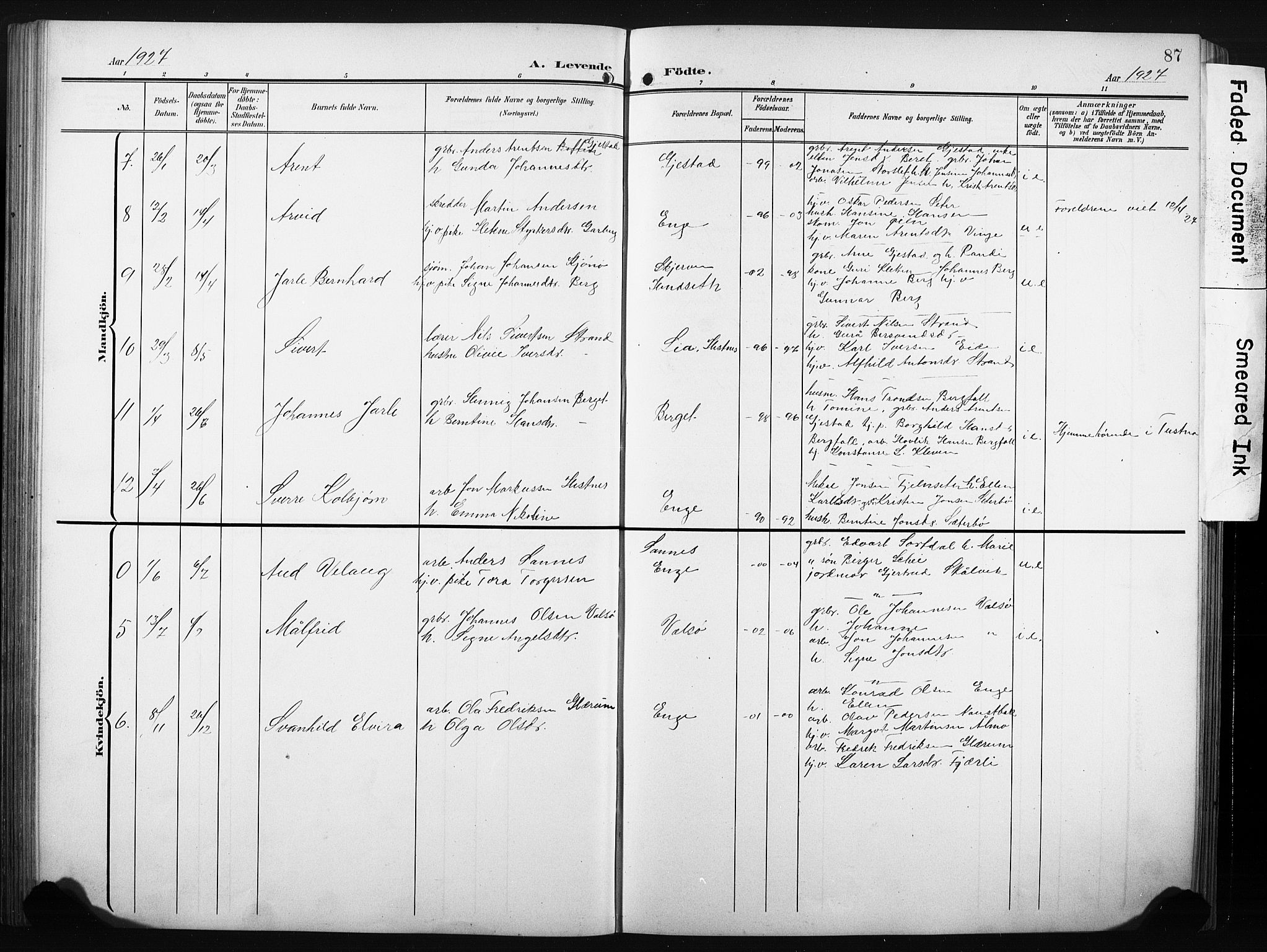 Ministerialprotokoller, klokkerbøker og fødselsregistre - Møre og Romsdal, AV/SAT-A-1454/580/L0927: Parish register (copy) no. 580C02, 1904-1932, p. 87