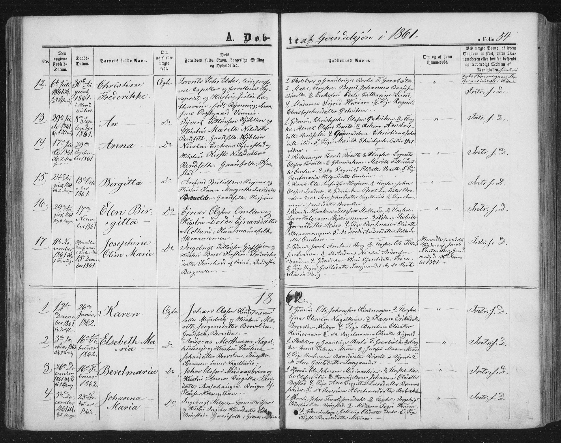 Ministerialprotokoller, klokkerbøker og fødselsregistre - Nord-Trøndelag, SAT/A-1458/749/L0472: Parish register (official) no. 749A06, 1857-1873, p. 54