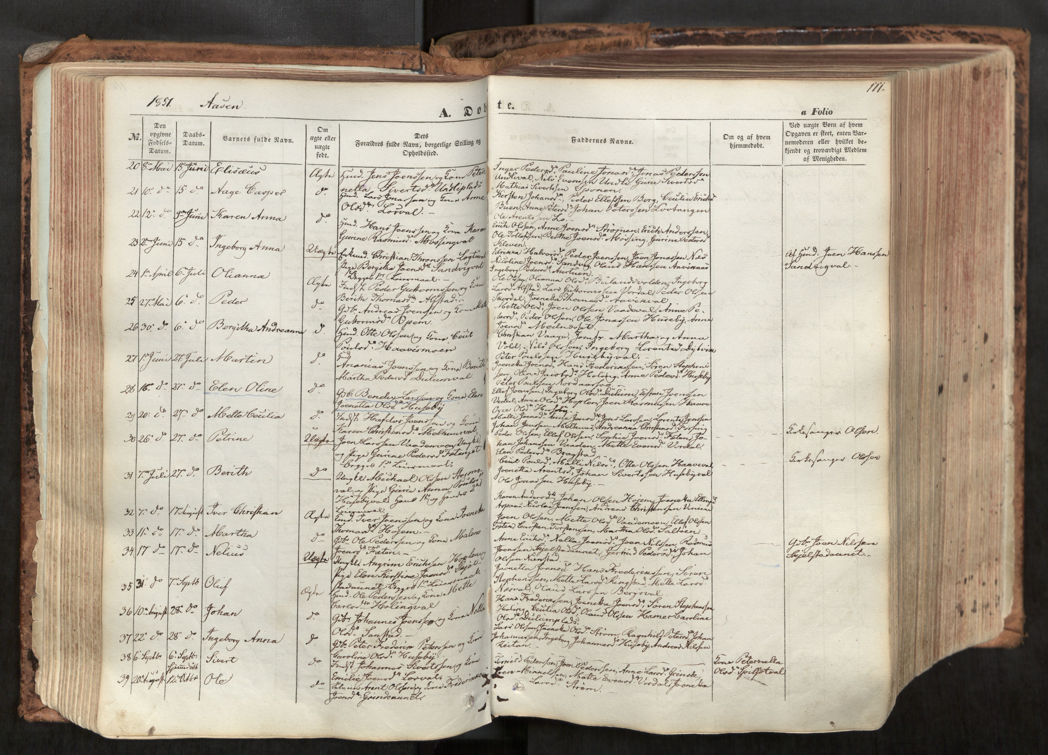 Ministerialprotokoller, klokkerbøker og fødselsregistre - Nord-Trøndelag, SAT/A-1458/713/L0116: Parish register (official) no. 713A07, 1850-1877, p. 111