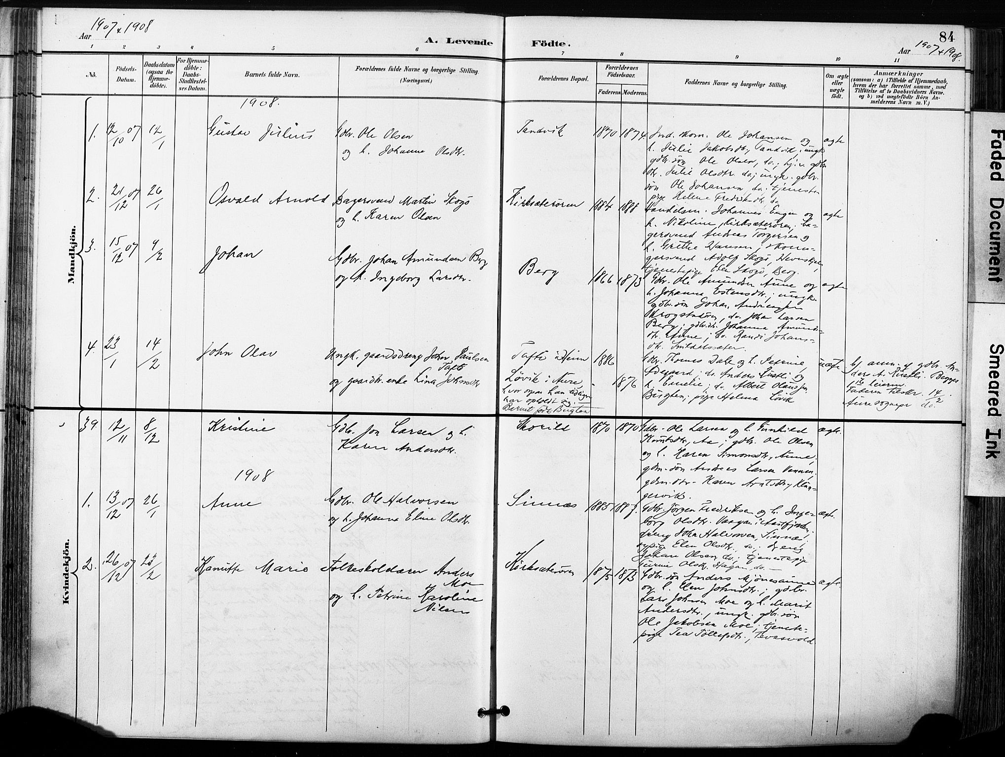Ministerialprotokoller, klokkerbøker og fødselsregistre - Sør-Trøndelag, SAT/A-1456/630/L0497: Parish register (official) no. 630A10, 1896-1910, p. 84