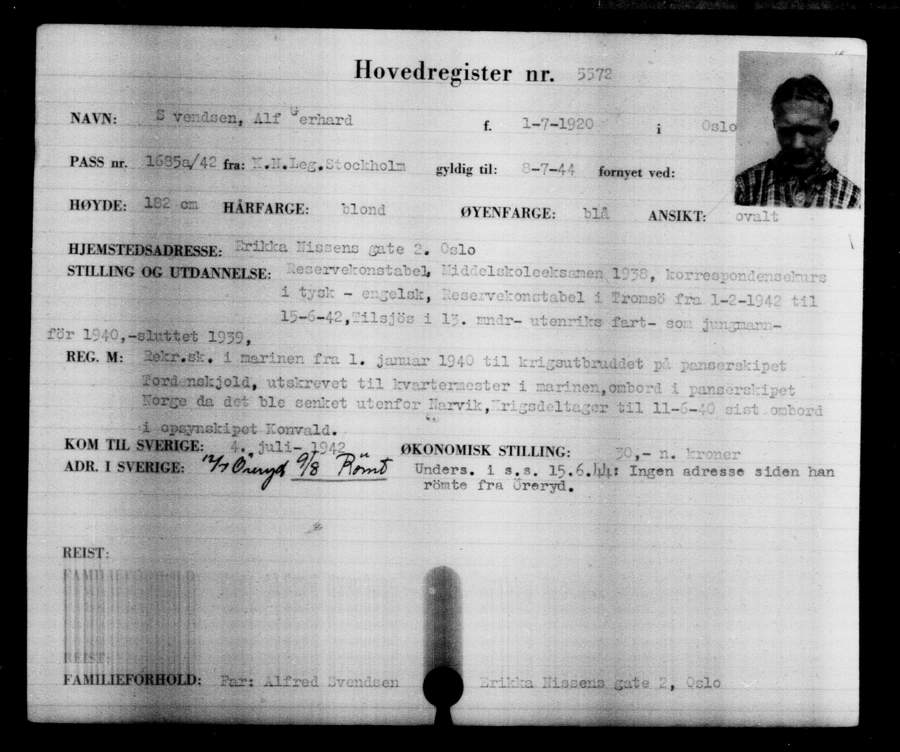 Utenriksstasjonene, Legasjonen i Stockholm, Flyktningkontoret, AV/RA-S-6753/V/Va/L0004: Kjesäterkartoteket, flyktninger med registreringsnr. 3496-6610, 1940-1945, p. 2402