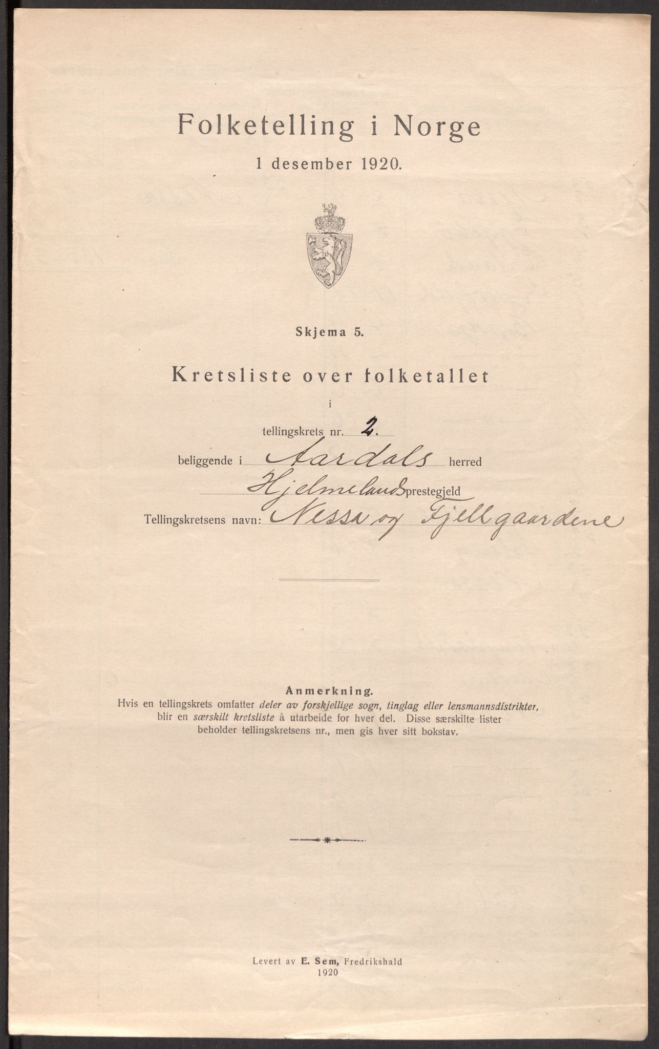 SAST, 1920 census for Årdal, 1920, p. 10