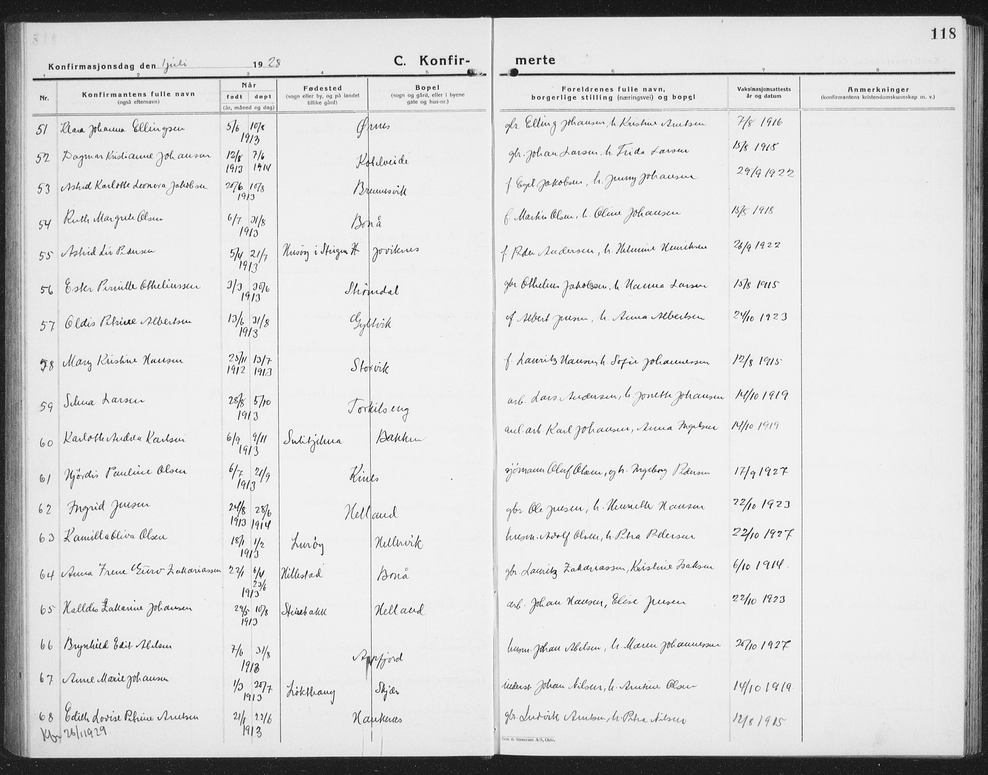 Ministerialprotokoller, klokkerbøker og fødselsregistre - Nordland, AV/SAT-A-1459/854/L0788: Parish register (copy) no. 854C04, 1926-1940, p. 118