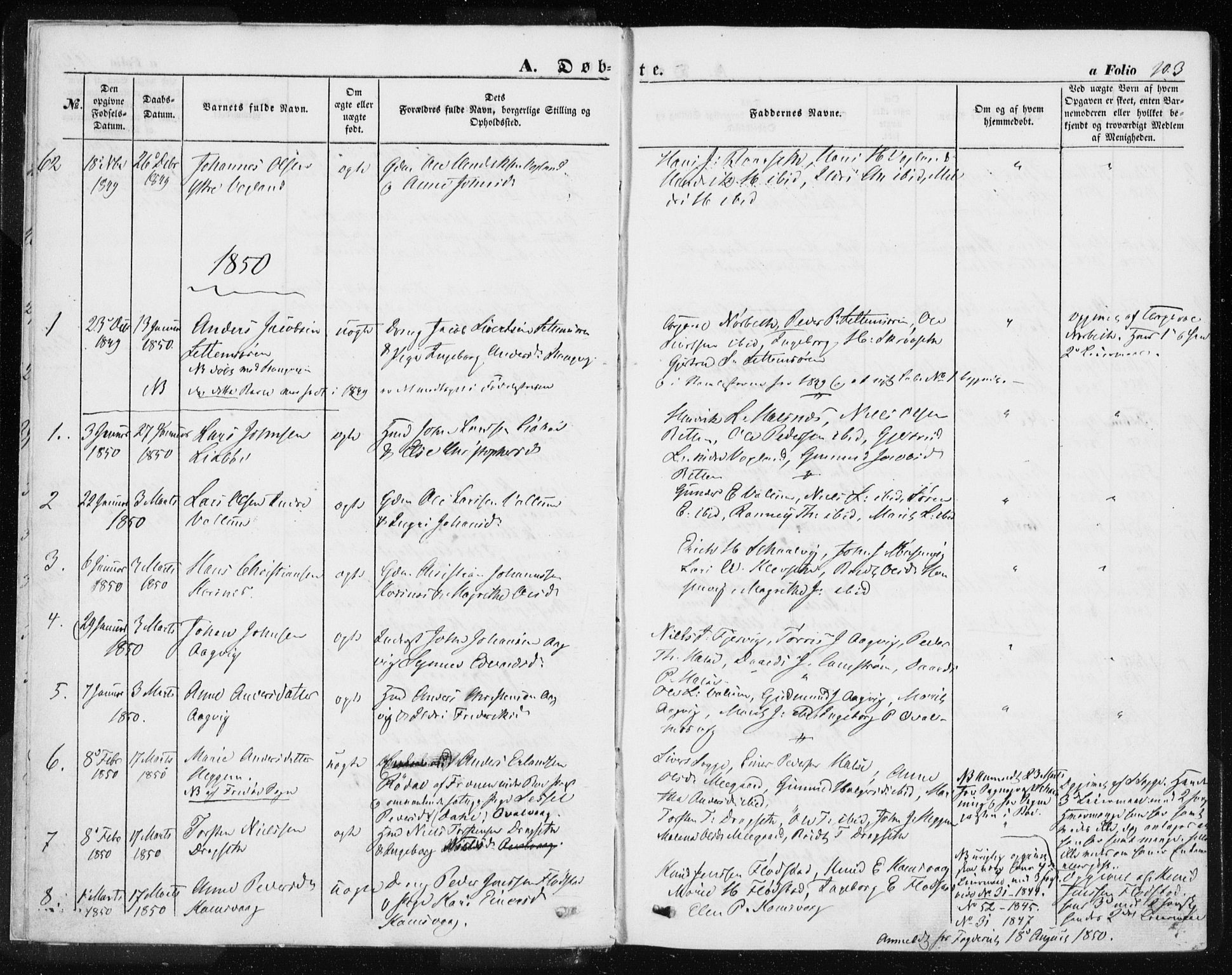 Ministerialprotokoller, klokkerbøker og fødselsregistre - Møre og Romsdal, SAT/A-1454/576/L0883: Parish register (official) no. 576A01, 1849-1865, p. 103