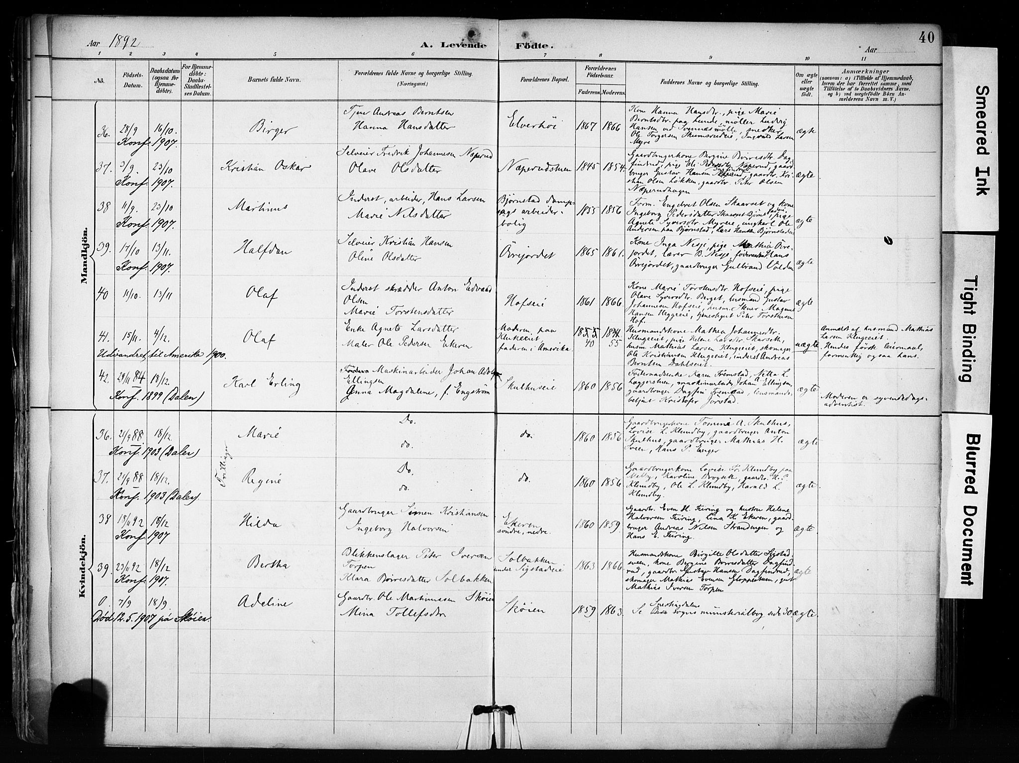 Biri prestekontor, SAH/PREST-096/H/Ha/Haa/L0009: Parish register (official) no. 9, 1887-1900, p. 40