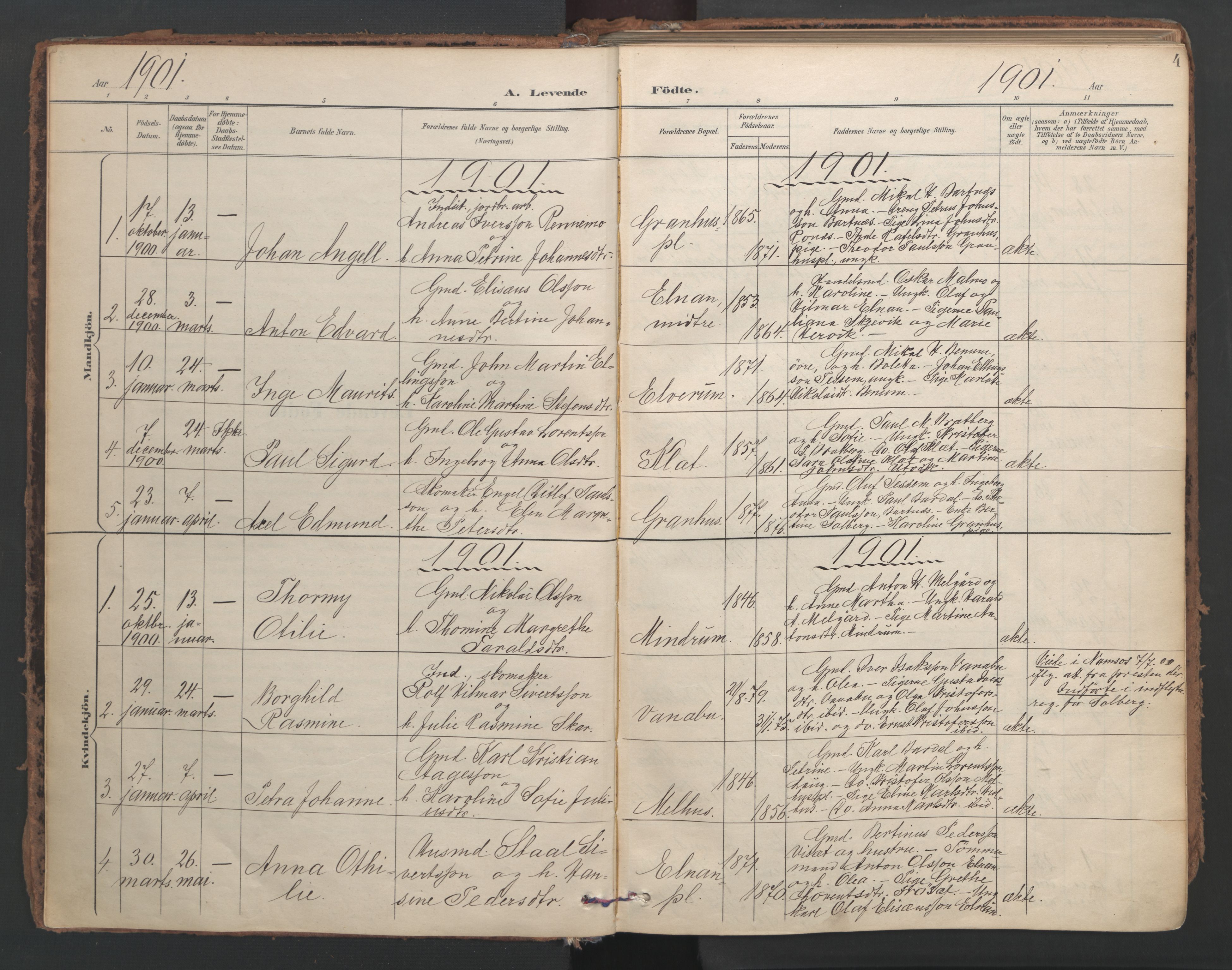 Ministerialprotokoller, klokkerbøker og fødselsregistre - Nord-Trøndelag, SAT/A-1458/741/L0397: Parish register (official) no. 741A11, 1901-1911, p. 4