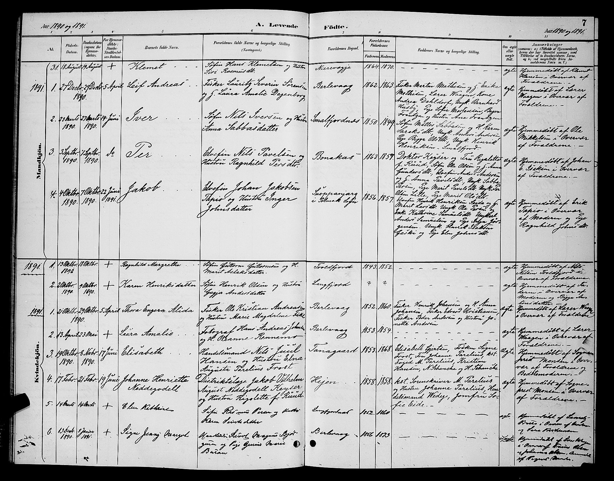 Tana sokneprestkontor, SATØ/S-1334/H/Hb/L0004klokker: Parish register (copy) no. 4, 1890-1903, p. 7