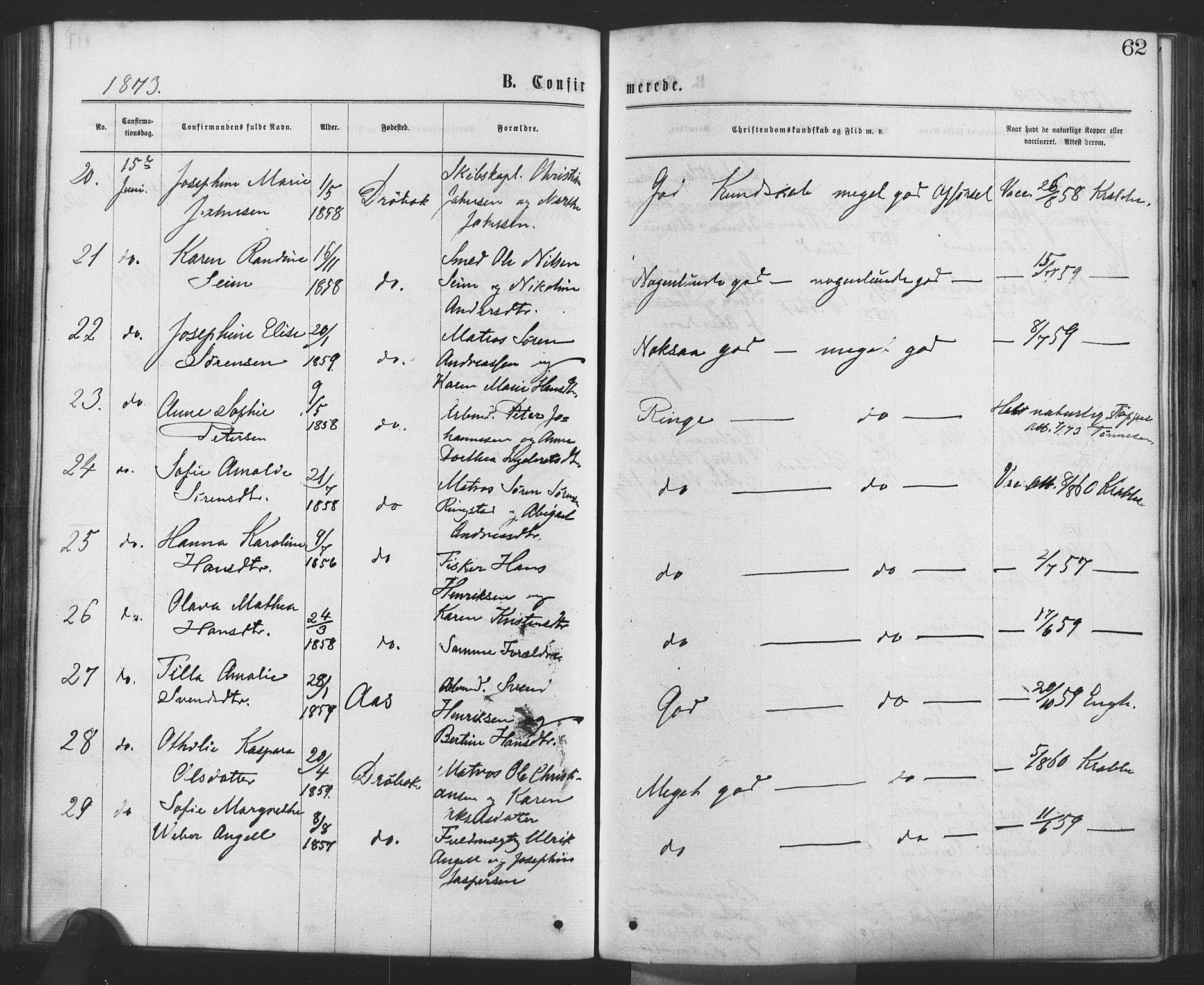 Drøbak prestekontor Kirkebøker, SAO/A-10142a/F/Fa/L0003: Parish register (official) no. I 3, 1871-1877, p. 62