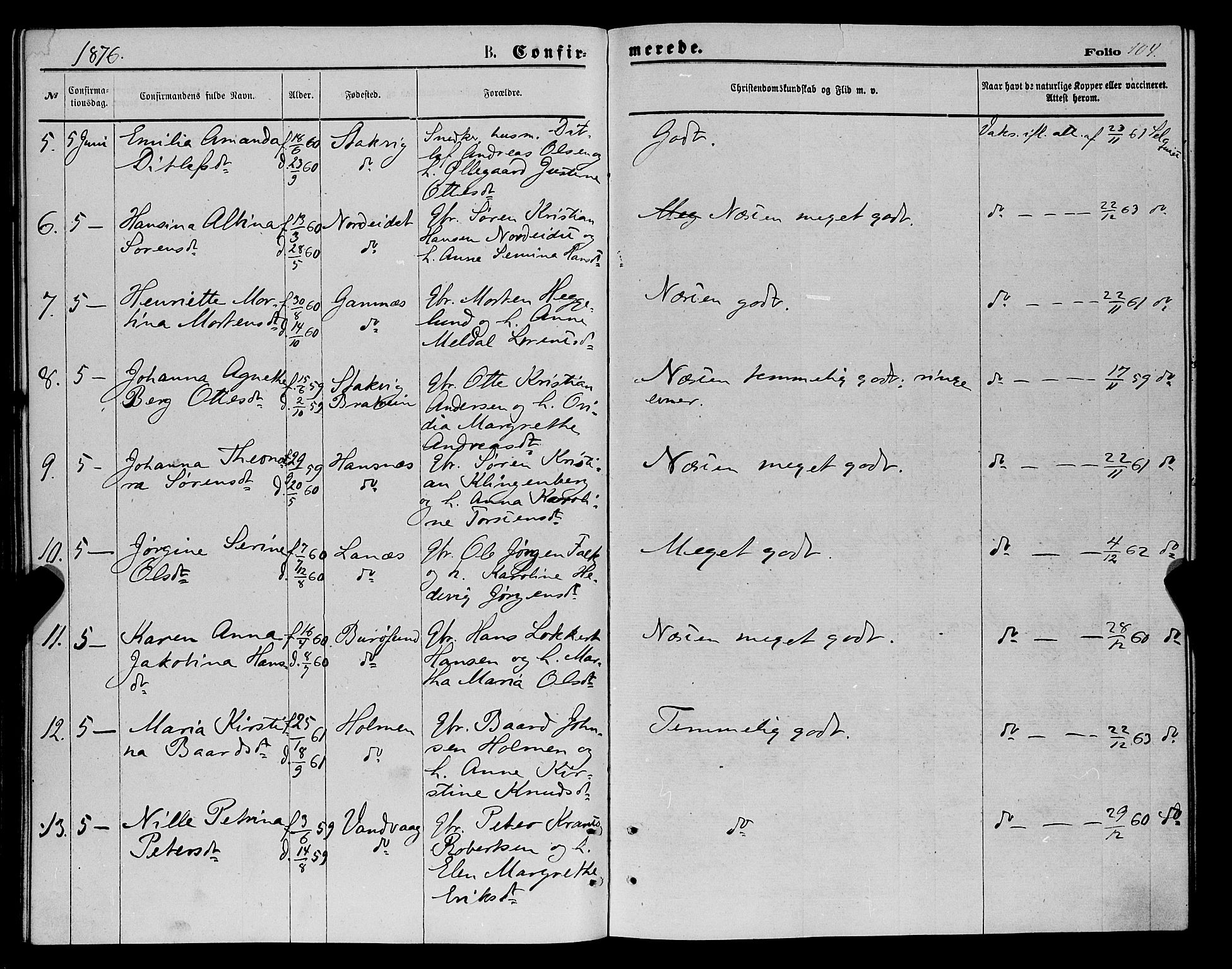 Karlsøy sokneprestembete, AV/SATØ-S-1299/H/Ha/Haa/L0005kirke: Parish register (official) no. 5, 1872-1878, p. 104