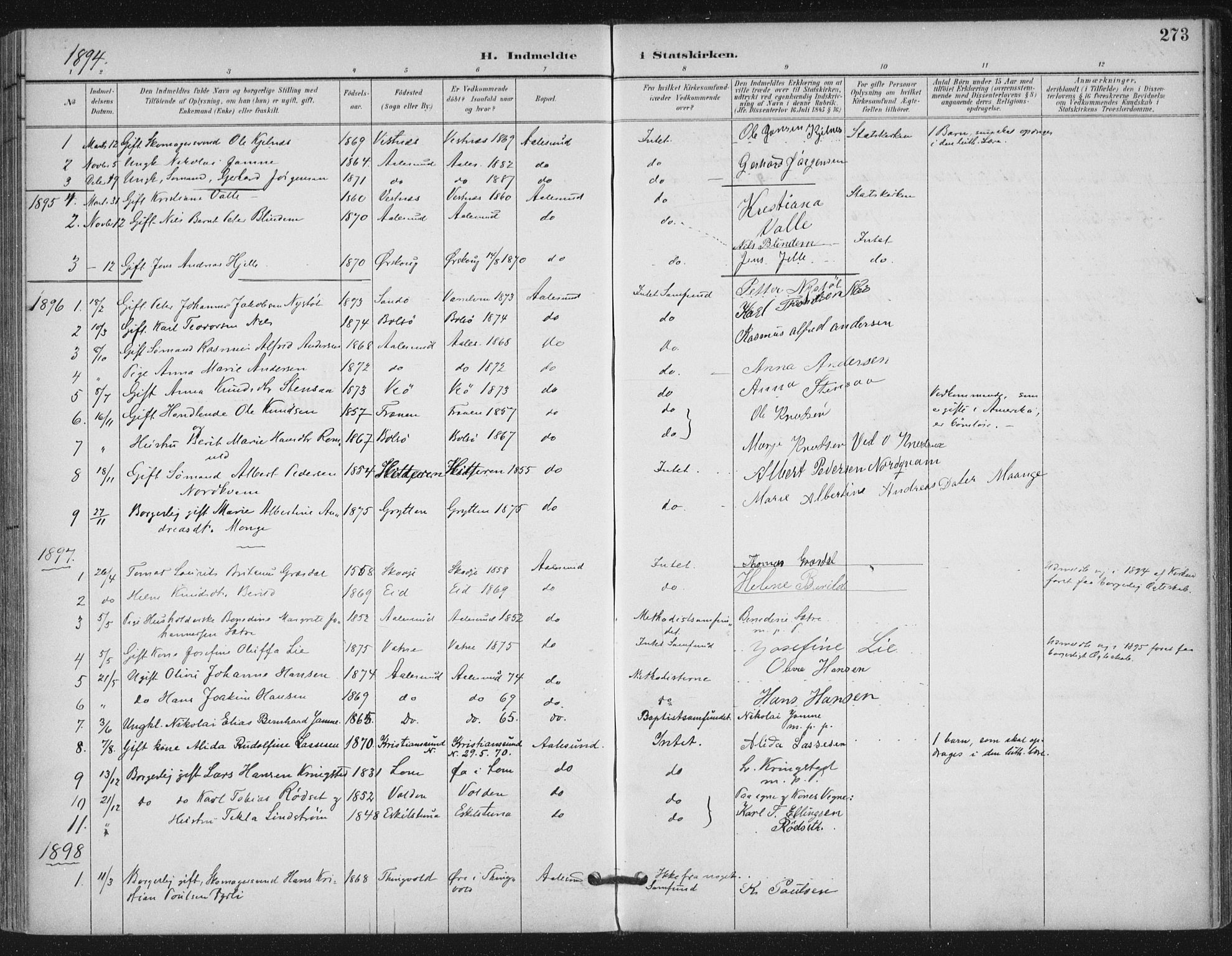 Ministerialprotokoller, klokkerbøker og fødselsregistre - Møre og Romsdal, AV/SAT-A-1454/529/L0457: Parish register (official) no. 529A07, 1894-1903, p. 273